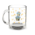 10oz Glass Mug — Sunny Dots with Blue Hydrangea Floral Accent
