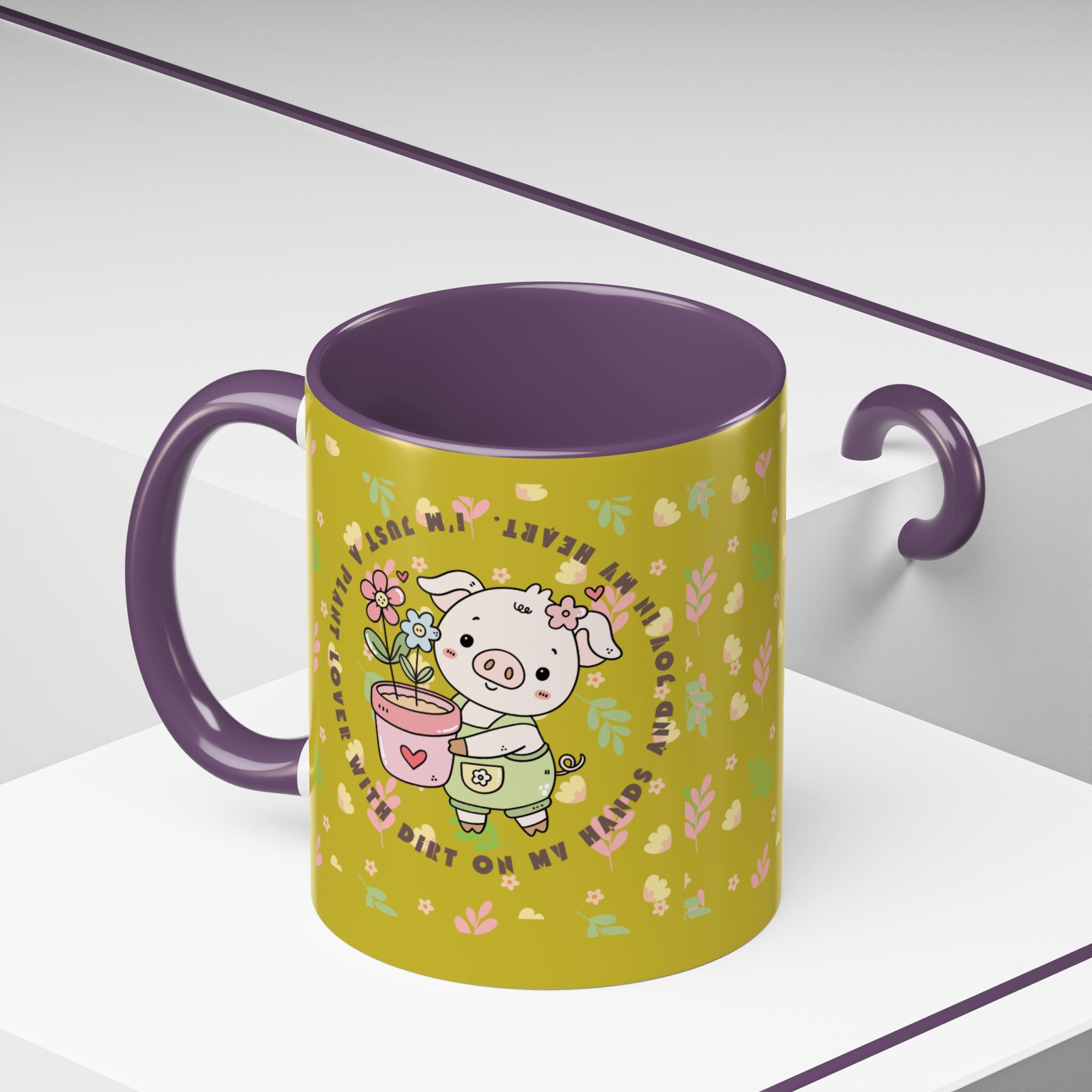 Cute Piglet Gardening Coffee Mug — "My Heart Is In The Dirt" Accent Mug
