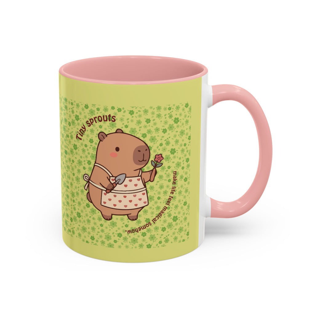 Cute ‘Tiny Sprouts’ Accent Coffee Mug – Kawaii Garden Capybara Design (11/15 oz)