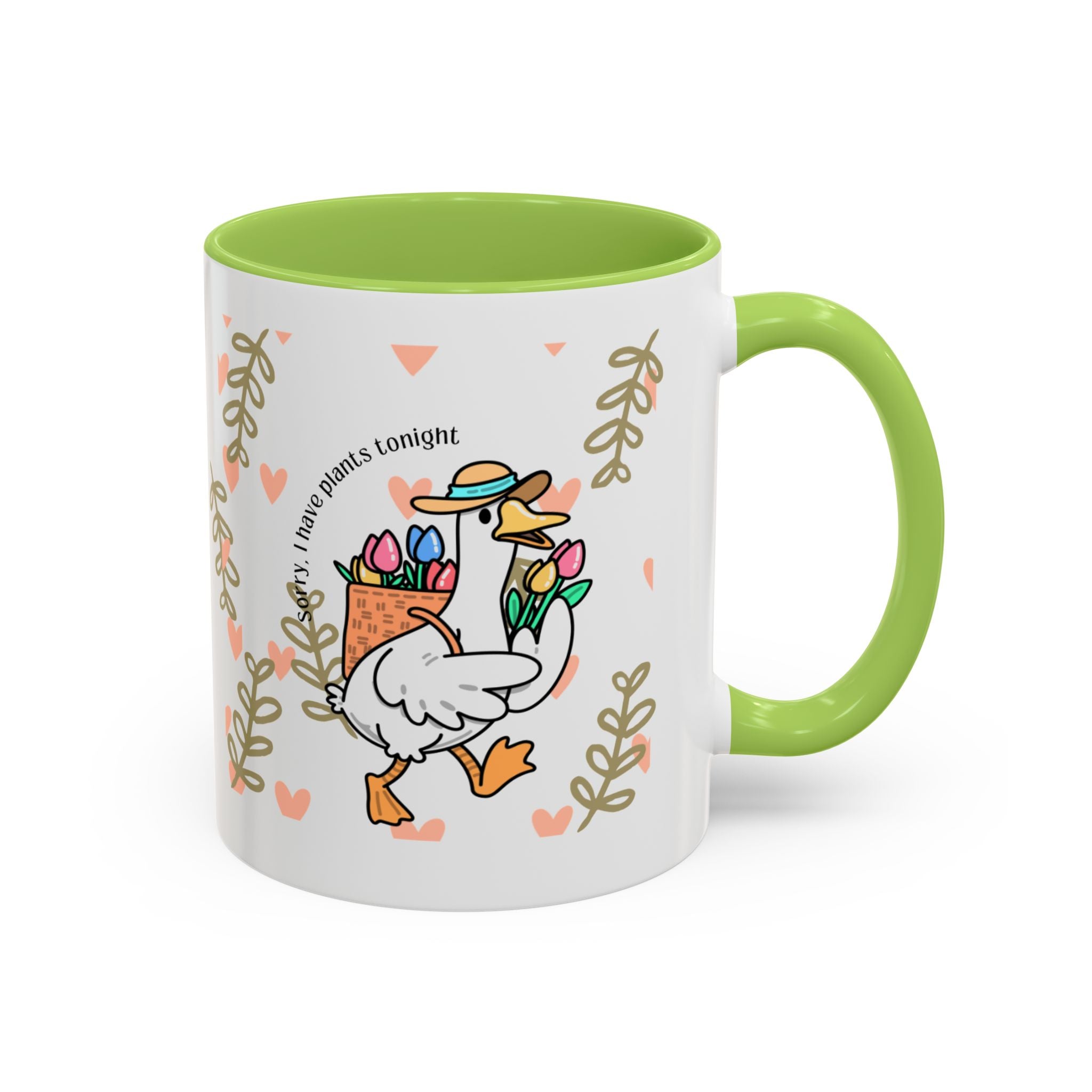 Coffee Mug — Cute Duck Carrying Plants “I Have Plants Tonight” Accent Mug