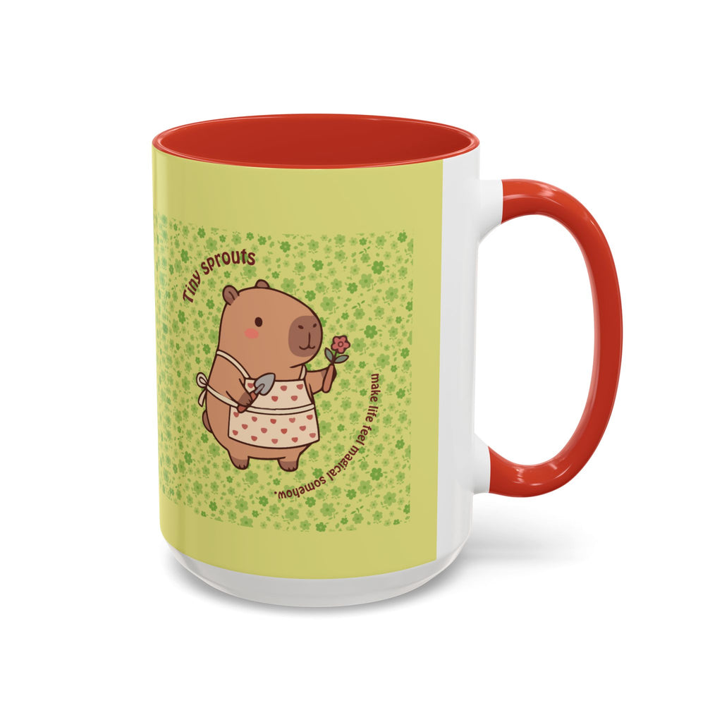 Cute ‘Tiny Sprouts’ Accent Coffee Mug – Kawaii Garden Capybara Design (11/15 oz)