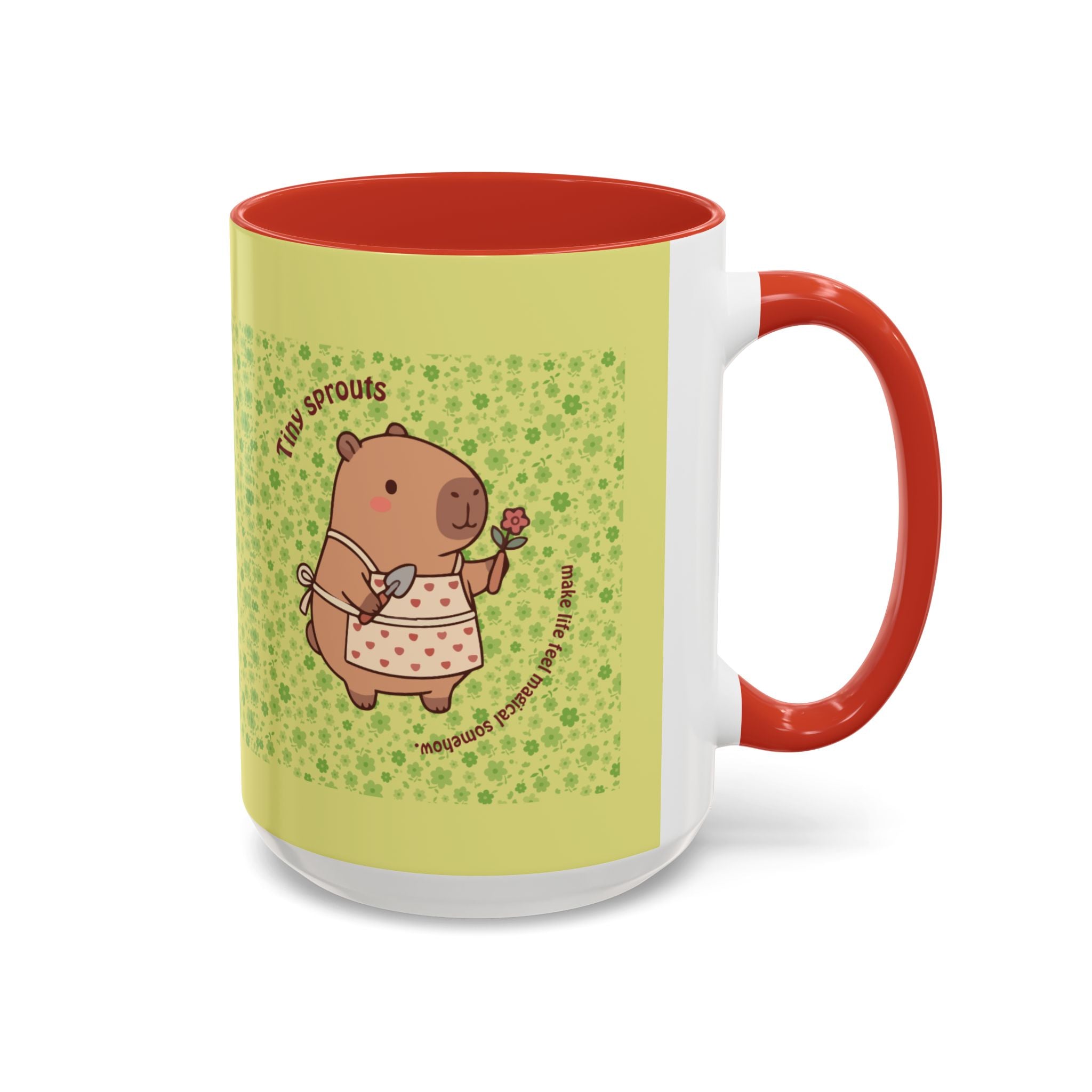 Cute ‘Tiny Sprouts’ Accent Coffee Mug – Kawaii Garden Capybara Design (11/15 oz)