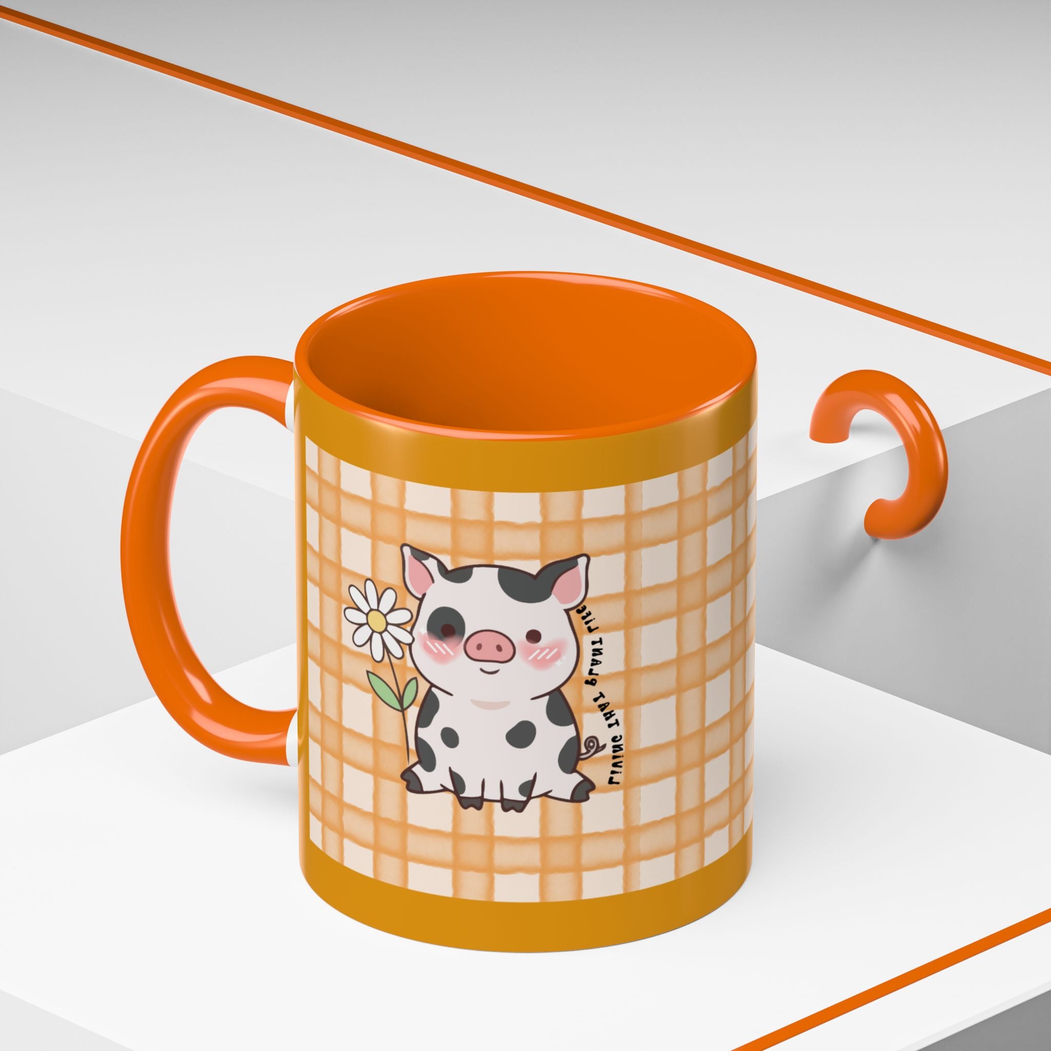Cute Cow Plaid Accent Coffee Mug — Farmhouse Daisy Cow Design (11/15oz)