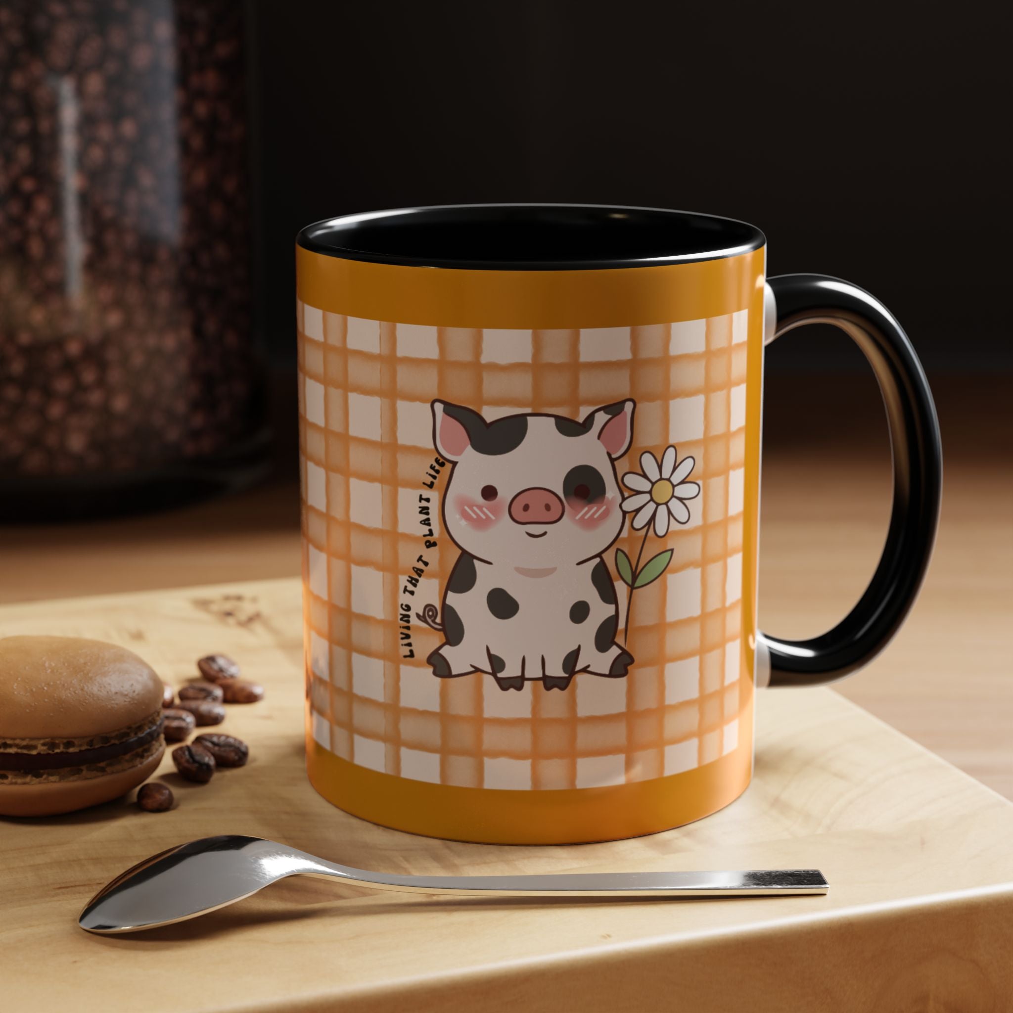Cute Cow Plaid Accent Coffee Mug — Farmhouse Daisy Cow Design (11/15oz)