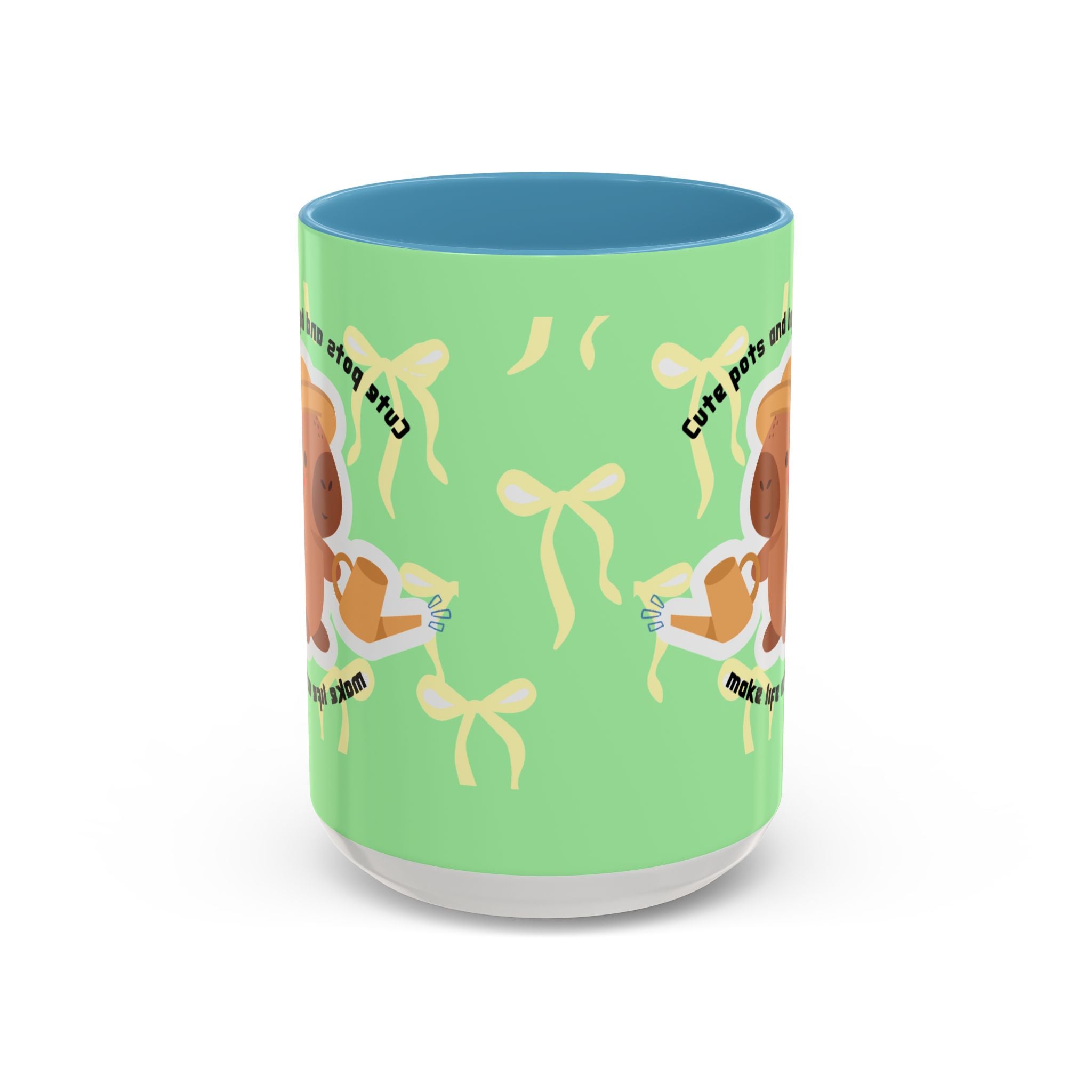 Accent Coffee Mug - Cute Bear Watering Plants ‘Cute Pots and Happy Plants Make Life Extra Lovely’