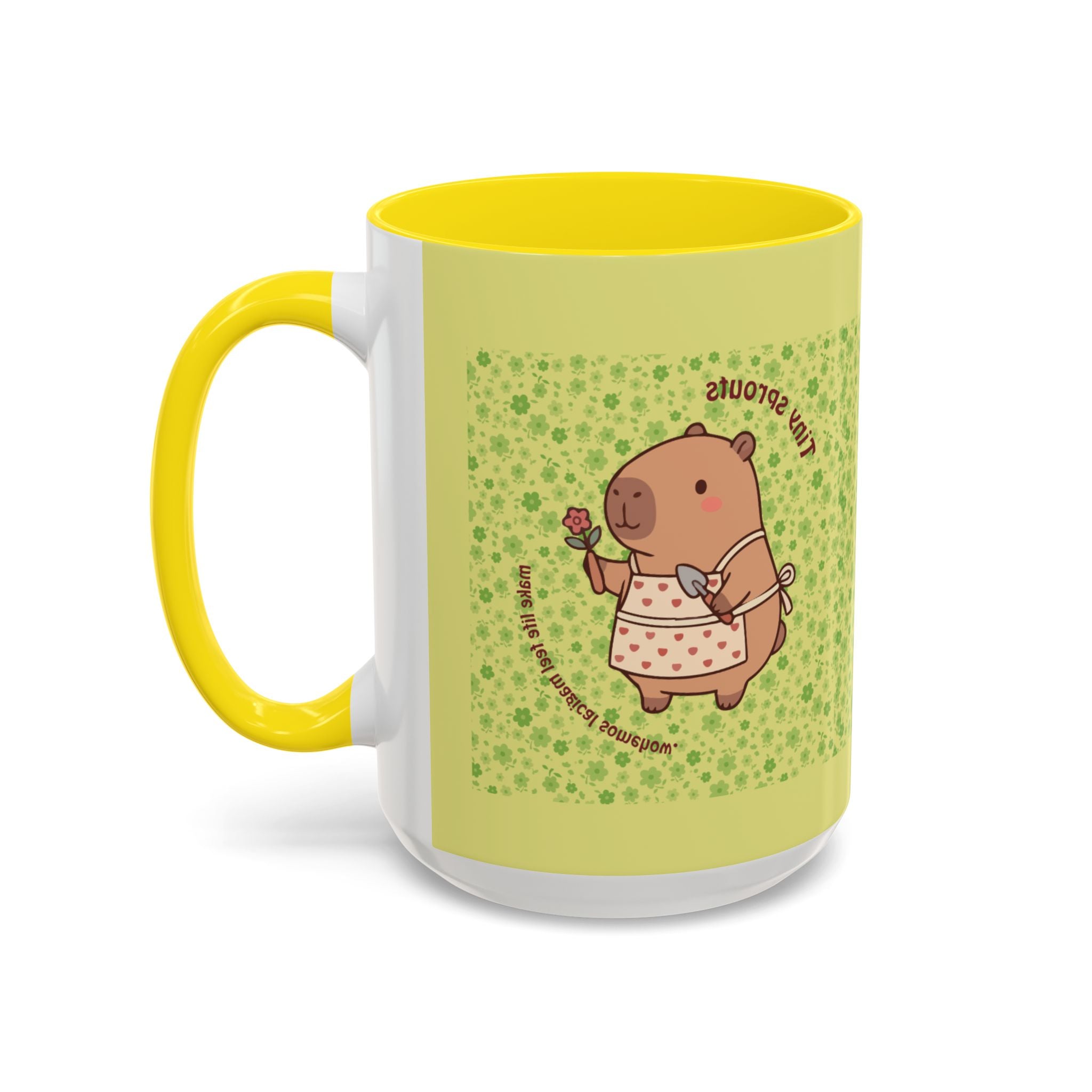 Cute ‘Tiny Sprouts’ Accent Coffee Mug – Kawaii Garden Capybara Design (11/15 oz)