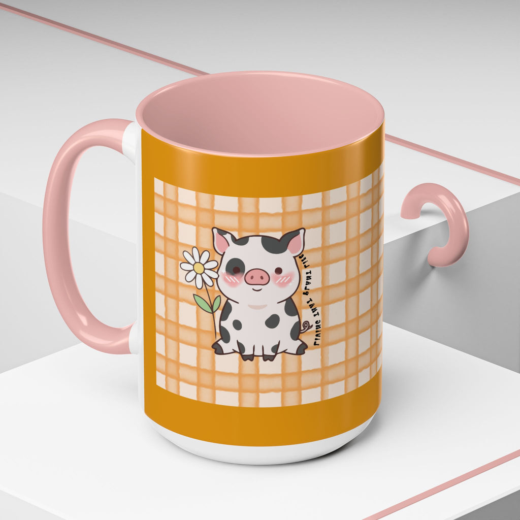 Cute Cow Plaid Accent Coffee Mug — Farmhouse Daisy Cow Design (11/15oz)