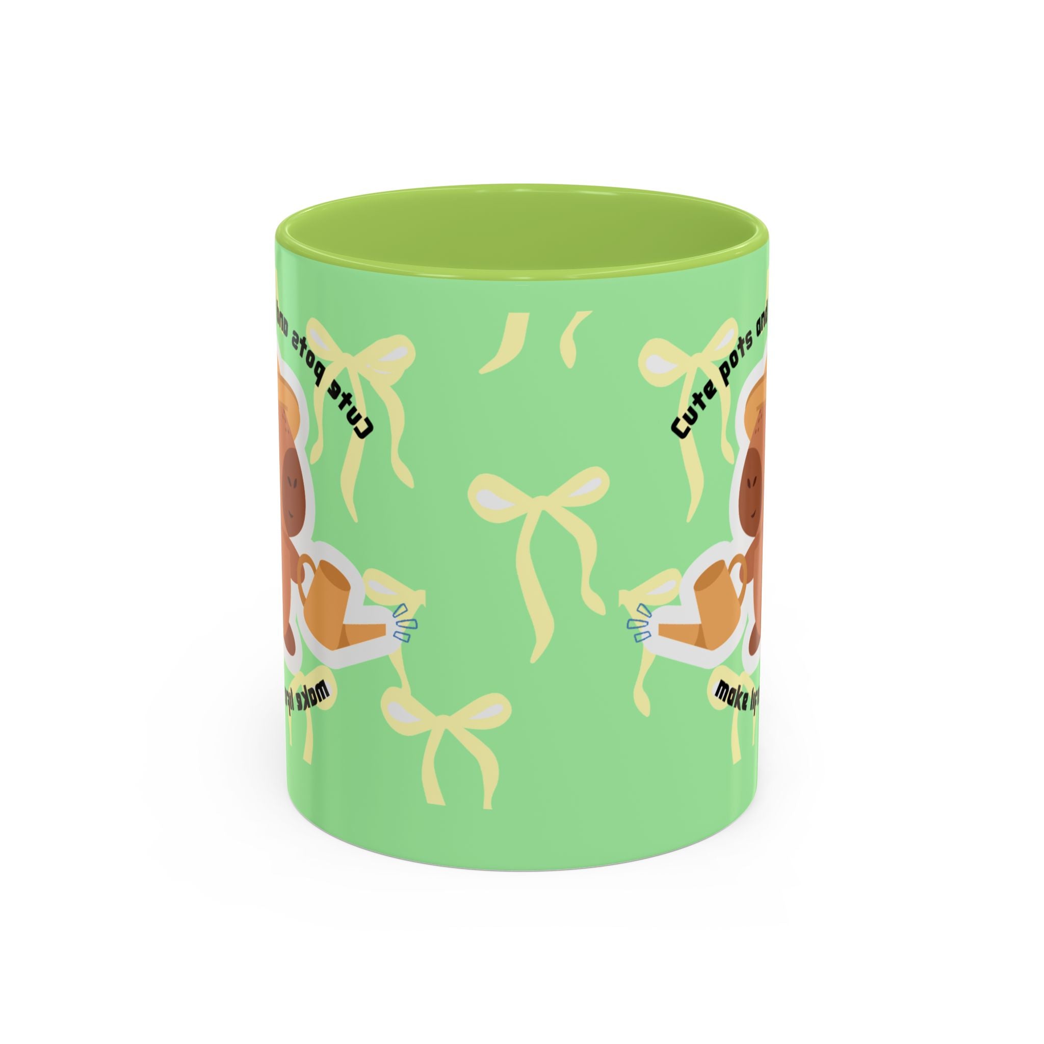 Accent Coffee Mug - Cute Bear Watering Plants ‘Cute Pots and Happy Plants Make Life Extra Lovely’