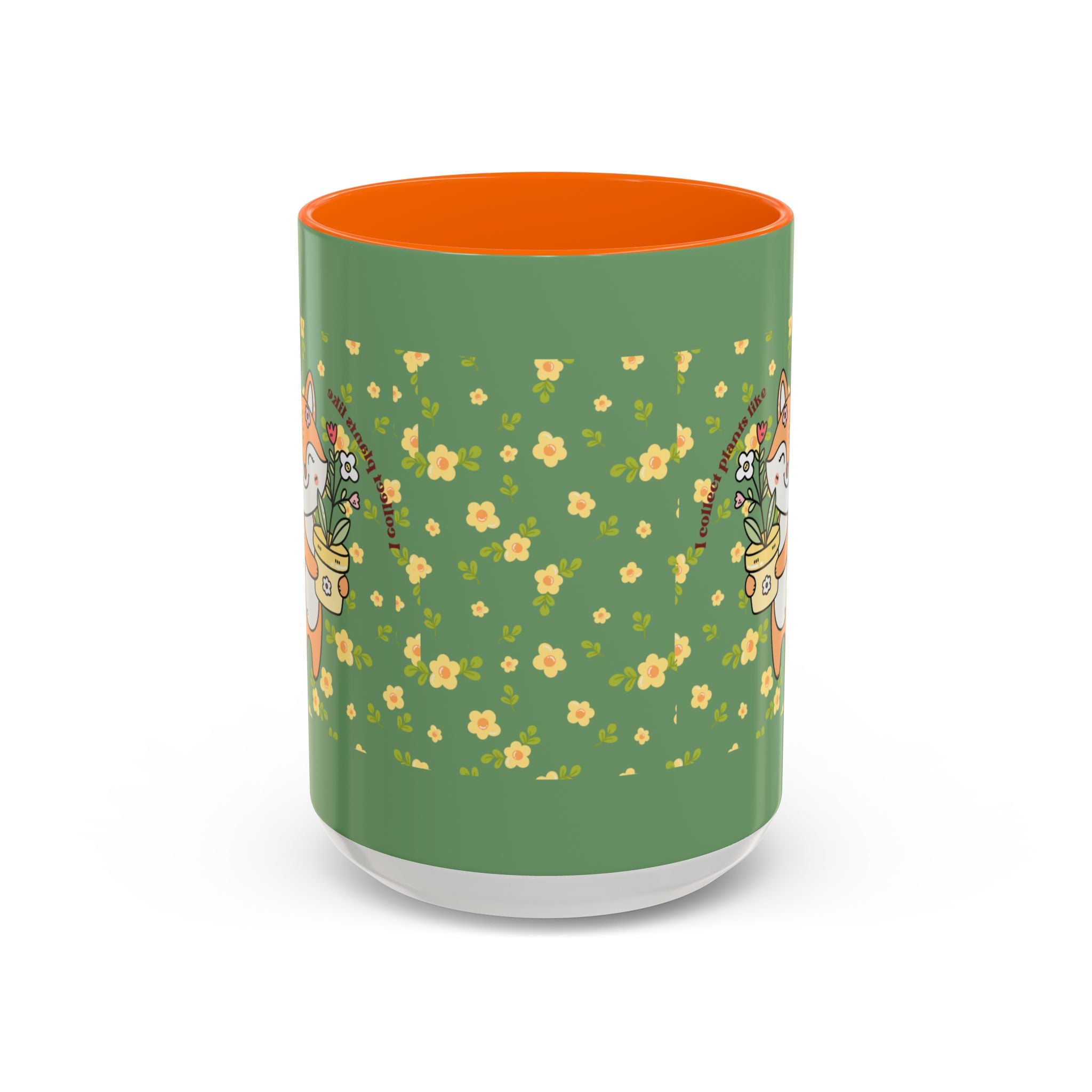 Cute Fox Floral Coffee Mug – Cute Fox Holding Potted Plant Accent Mug