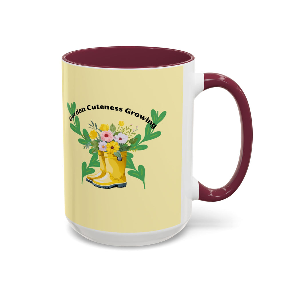 Yellow Rain Boot Floral Mug — “Garden Cuteness Growing” Coffee Cup (11oz/15oz)