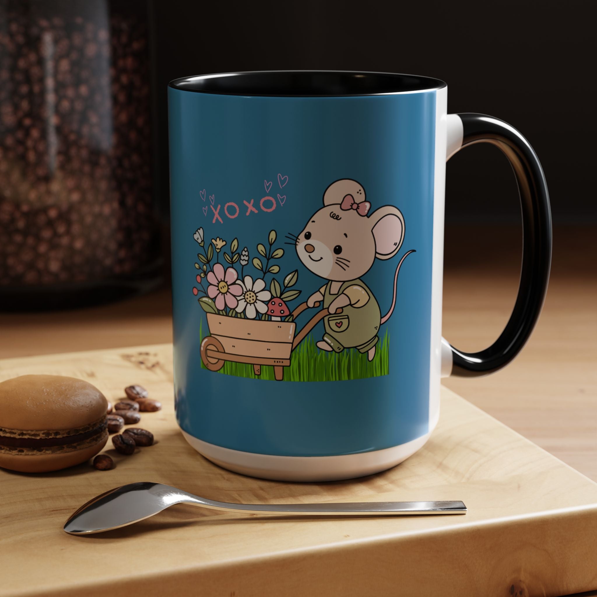 Cute Mouse Floral Coffee Mug — 'XOXO' Accent 11/15oz