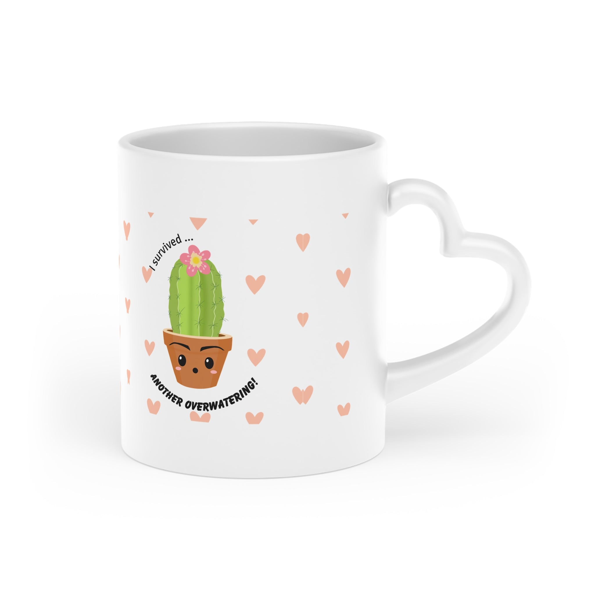 Heart-Shaped Mug - Cute Cacti with Funny Face