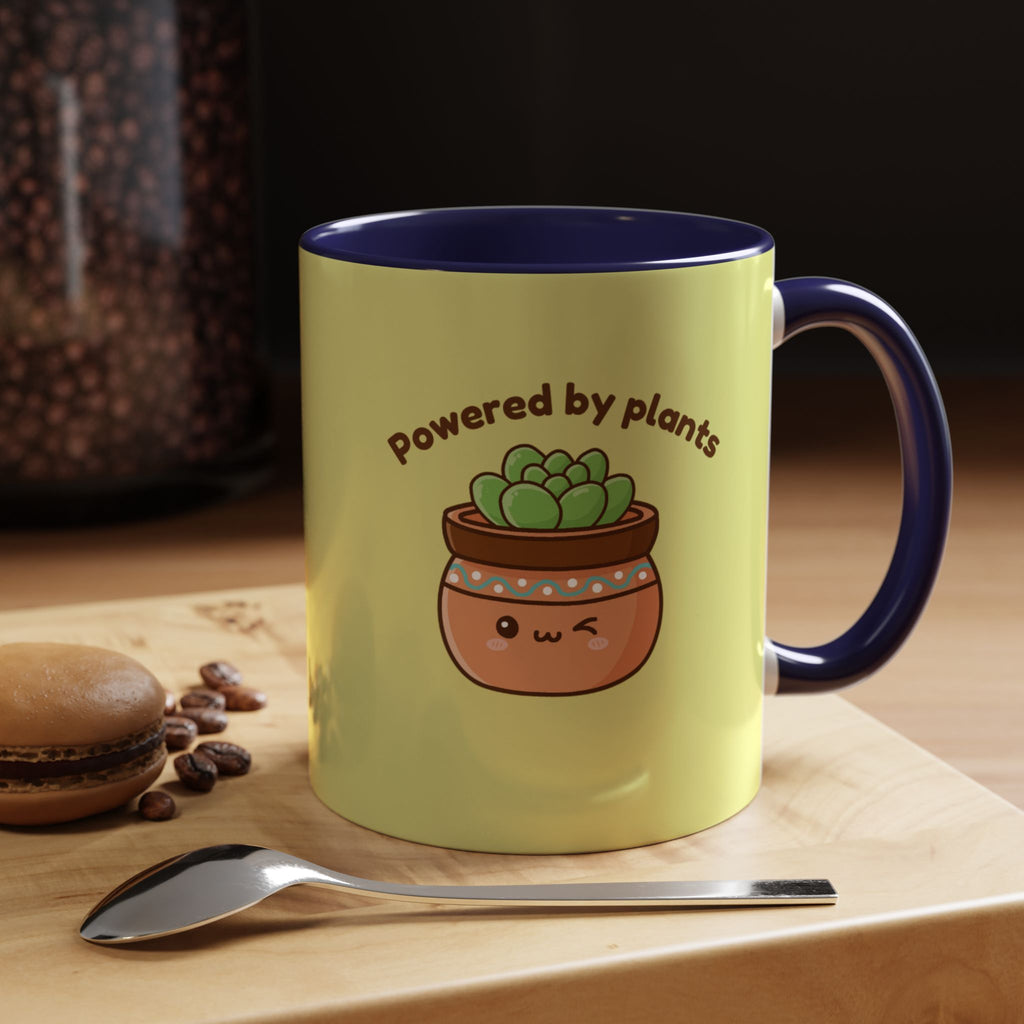 Powered by Plants Succulent Coffee Mug – Cute Kawaii Plant Lover Gift (11/15oz)