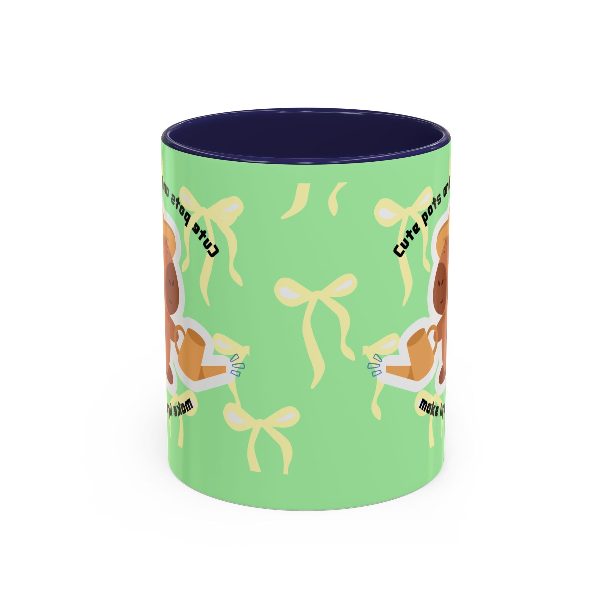 Accent Coffee Mug - Cute Bear Watering Plants ‘Cute Pots and Happy Plants Make Life Extra Lovely’