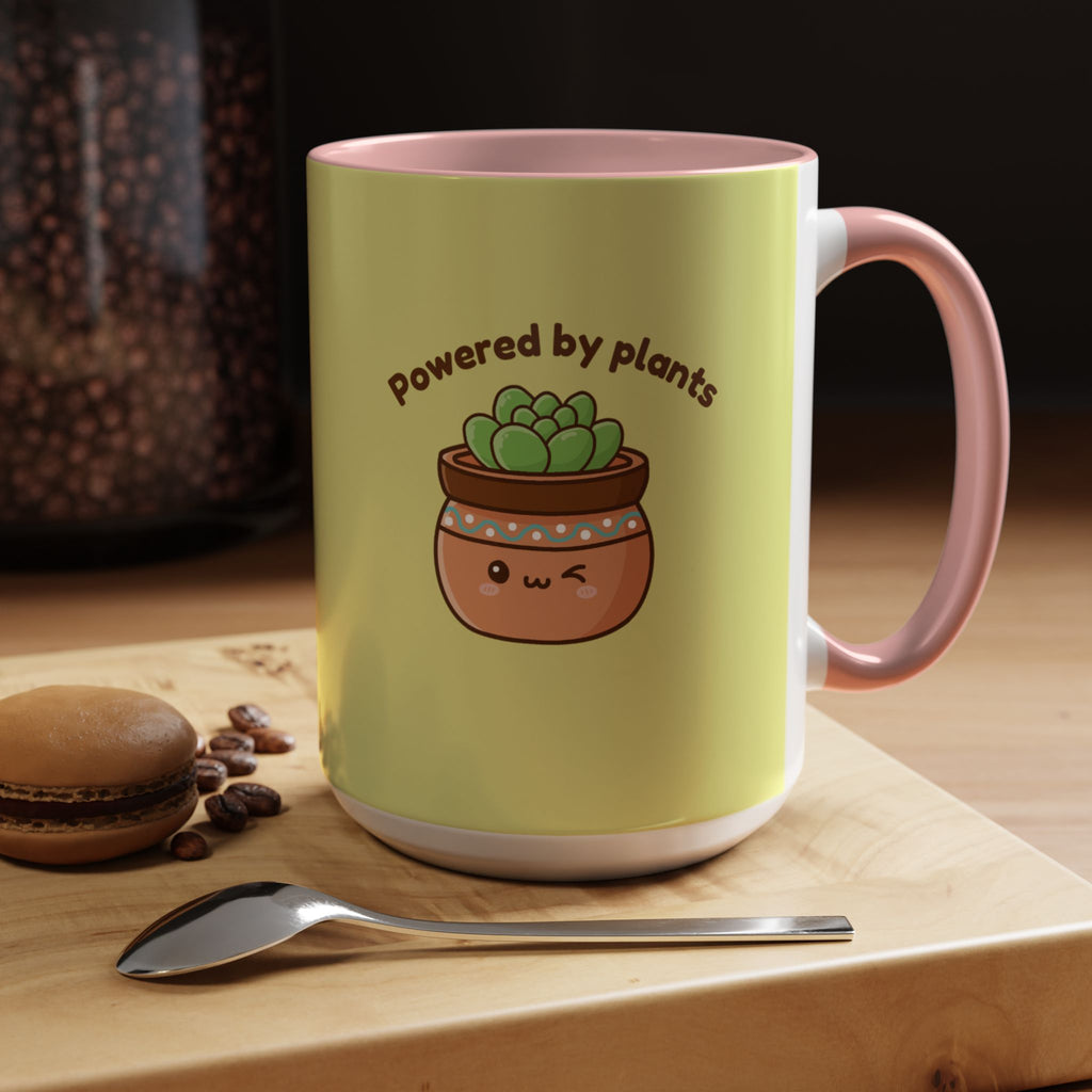 Powered by Plants Succulent Coffee Mug – Cute Kawaii Plant Lover Gift (11/15oz)