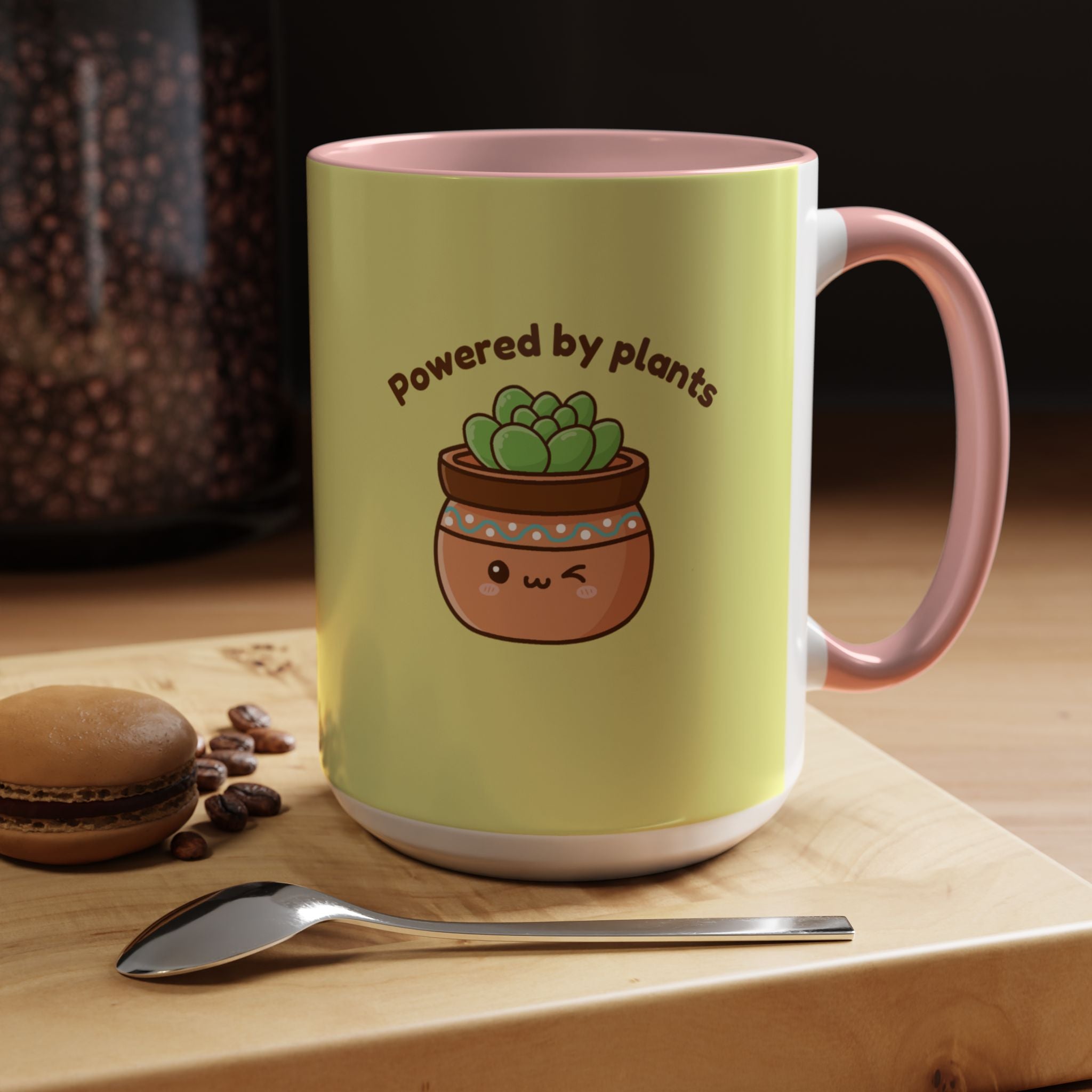 Powered by Plants Succulent Coffee Mug – Cute Kawaii Plant Lover Gift (11/15oz)
