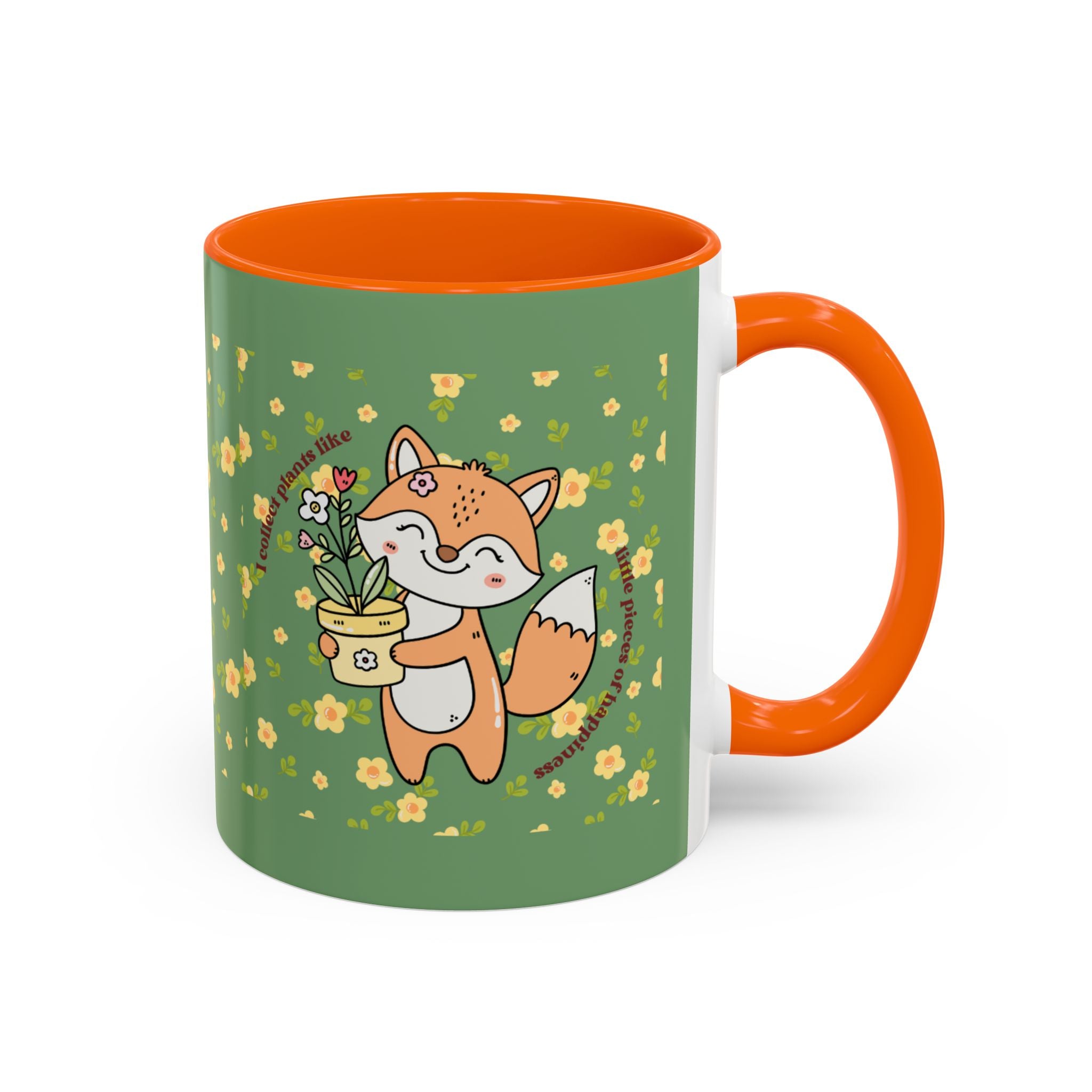 Cute Fox Floral Coffee Mug – Cute Fox Holding Potted Plant Accent Mug