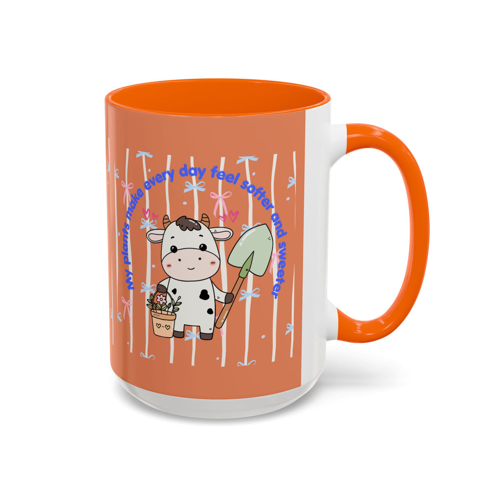 Cow Gardener Coffee Mug — Cute Cow with Shovel & Plant Pot Accent Mug (11/15oz)