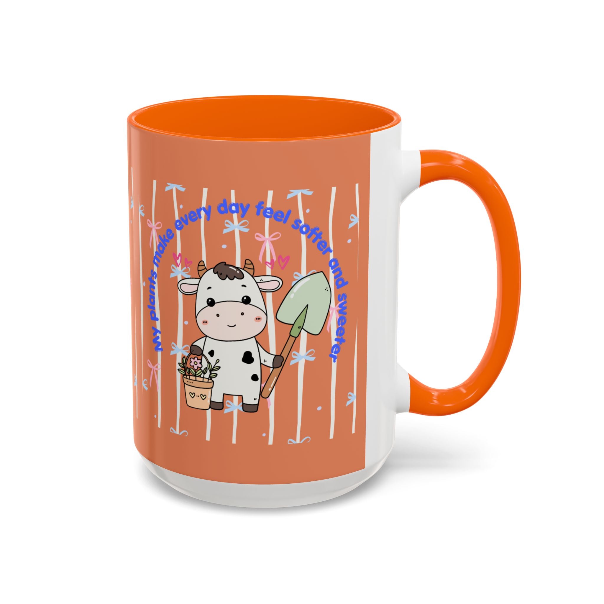 Cow Gardener Coffee Mug — Cute Cow with Shovel & Plant Pot Accent Mug (11/15oz)