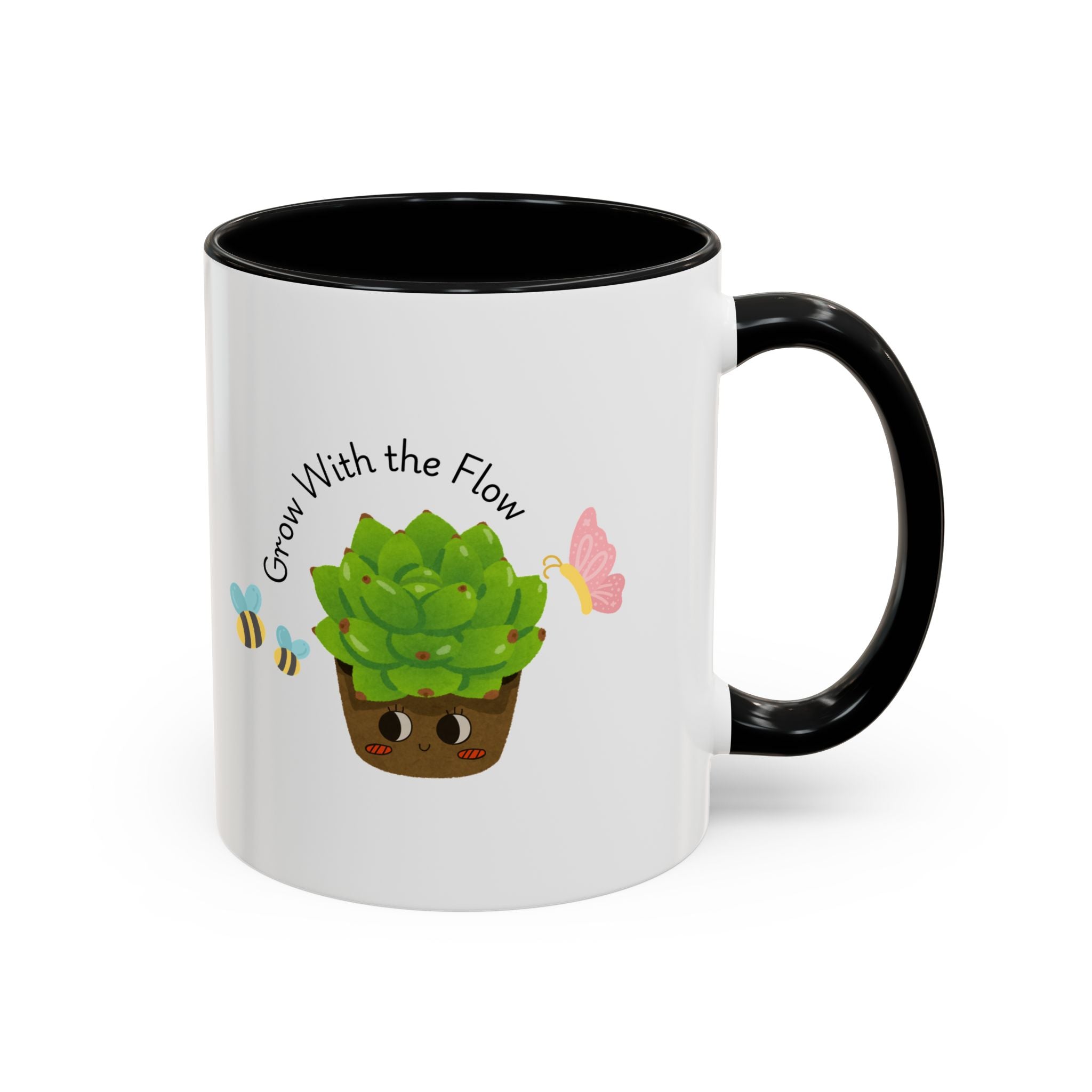 Grow With the Flow Succulent Coffee Mug - Cute Plant Lover Gift (11/15oz)