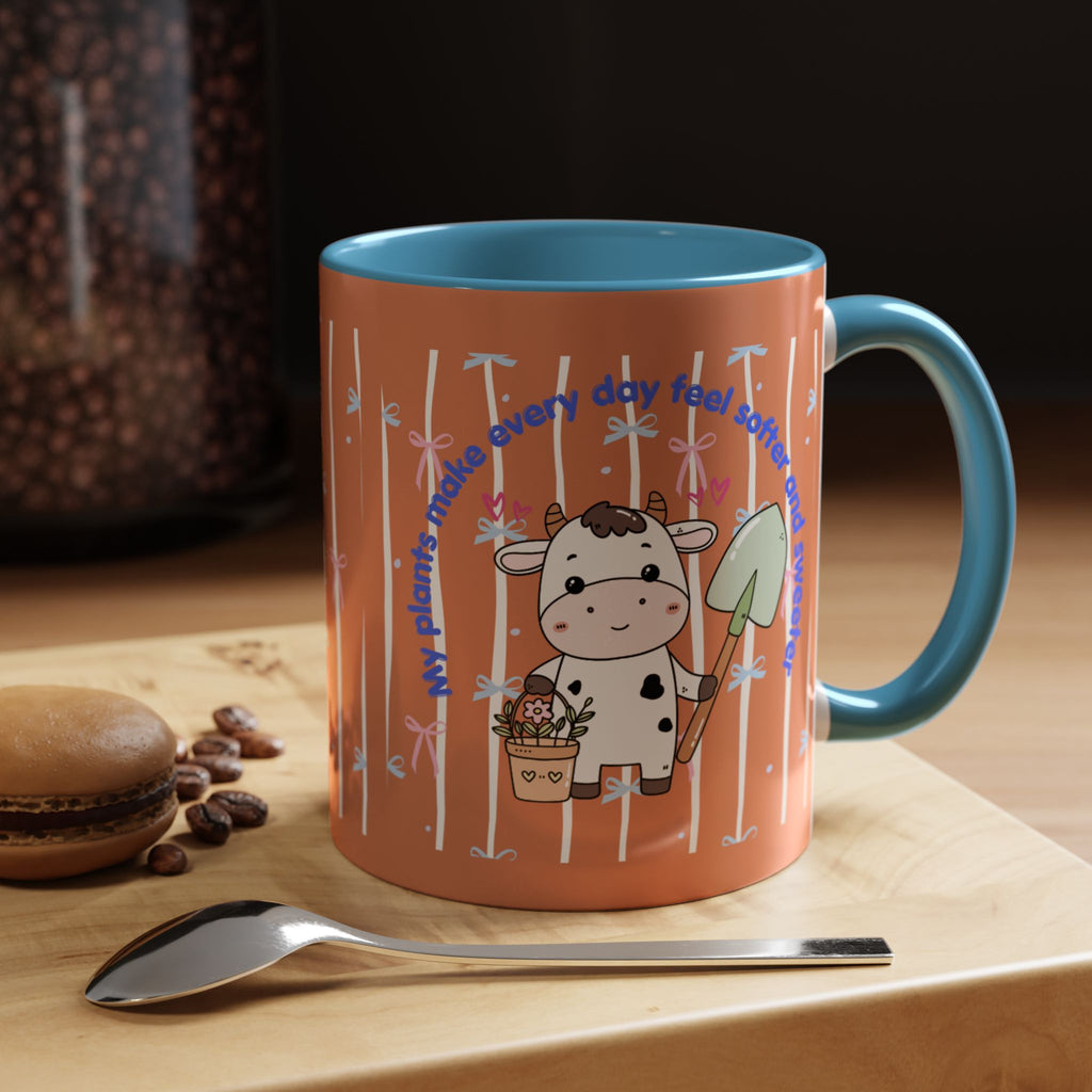 Cow Gardener Coffee Mug — Cute Cow with Shovel & Plant Pot Accent Mug (11/15oz)