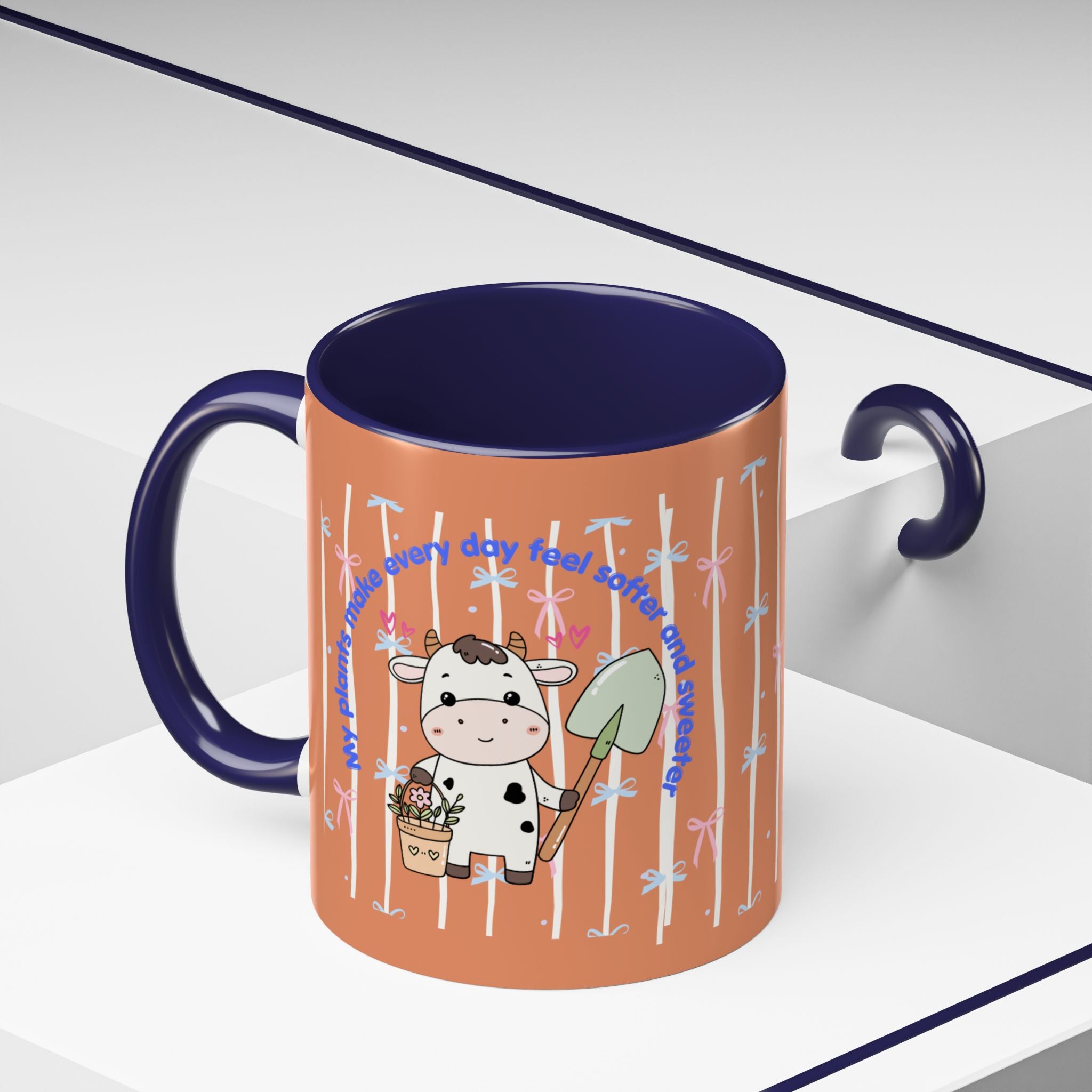 Cow Gardener Coffee Mug — Cute Cow with Shovel & Plant Pot Accent Mug (11/15oz)