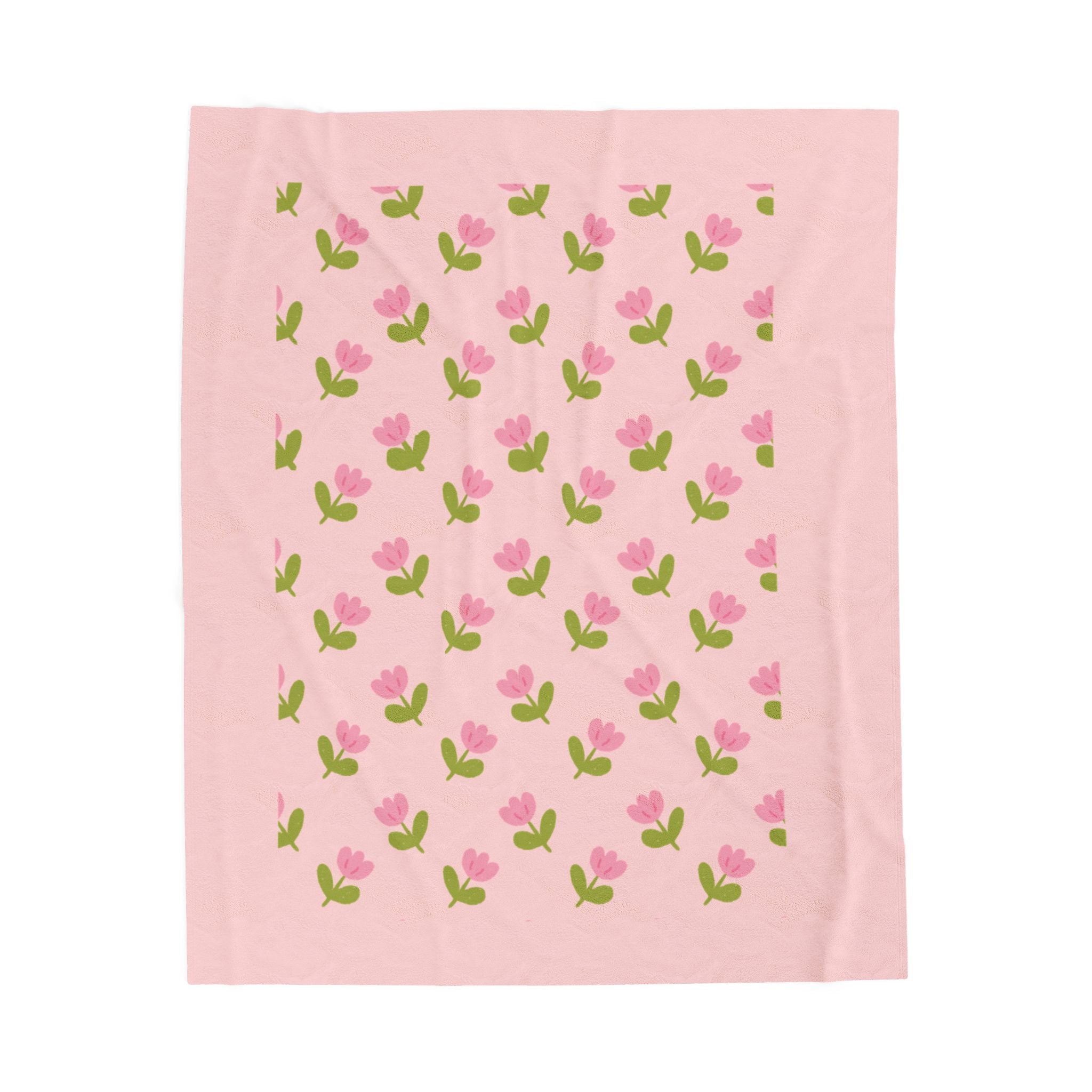 Pink Floral Velveteen Plush Blanket – Soft Rose Pattern Throw for Nursery, Gifts & Cozy Home