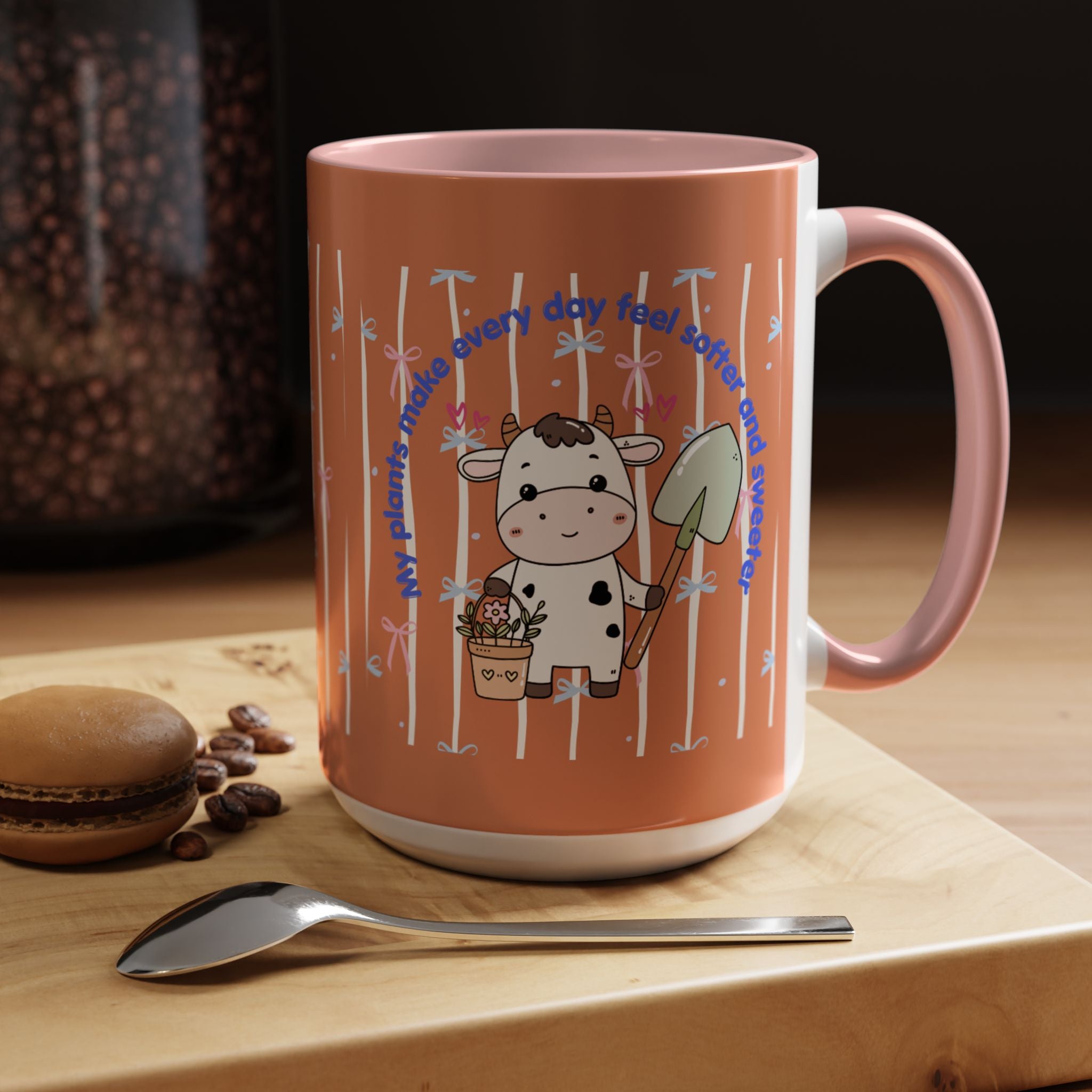 Cow Gardener Coffee Mug — Cute Cow with Shovel & Plant Pot Accent Mug (11/15oz)