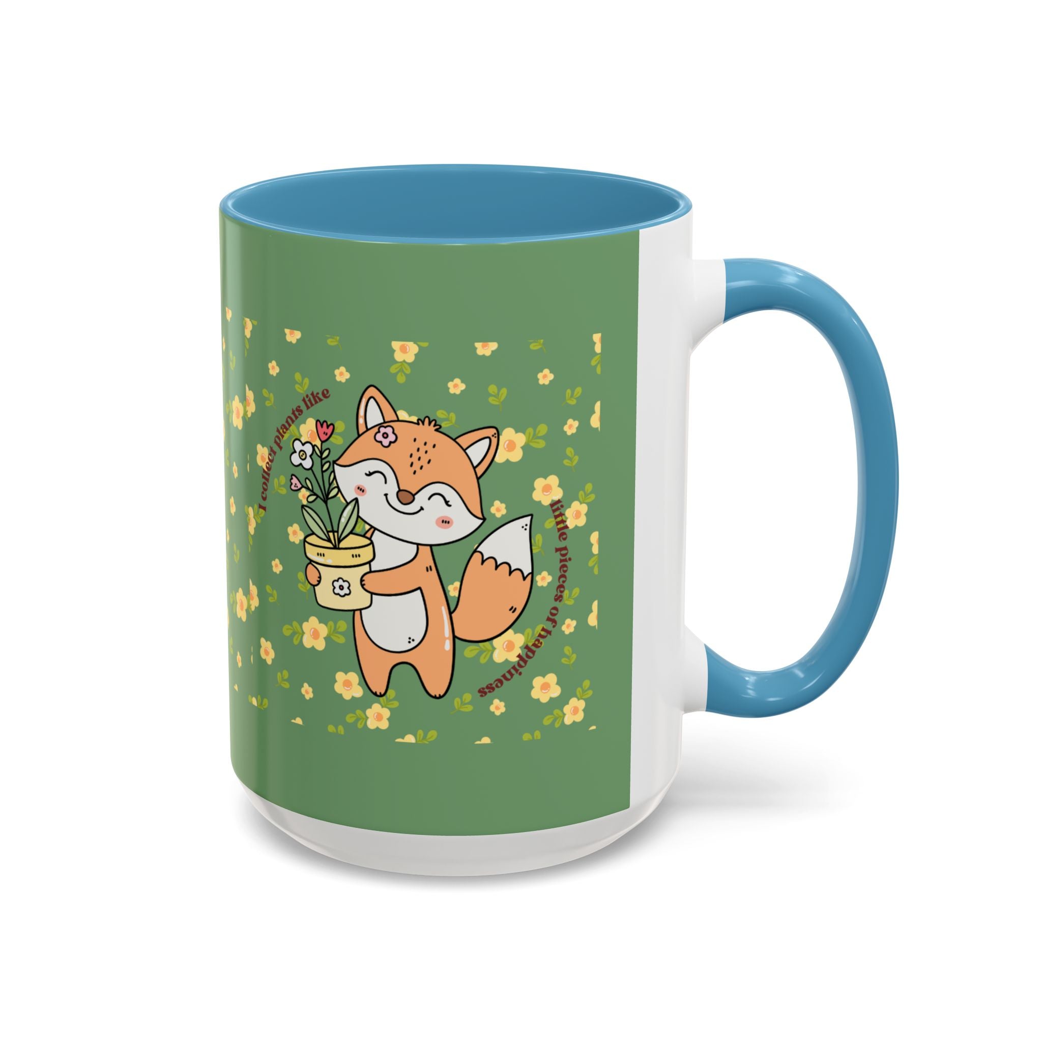 Cute Fox Floral Coffee Mug – Cute Fox Holding Potted Plant Accent Mug