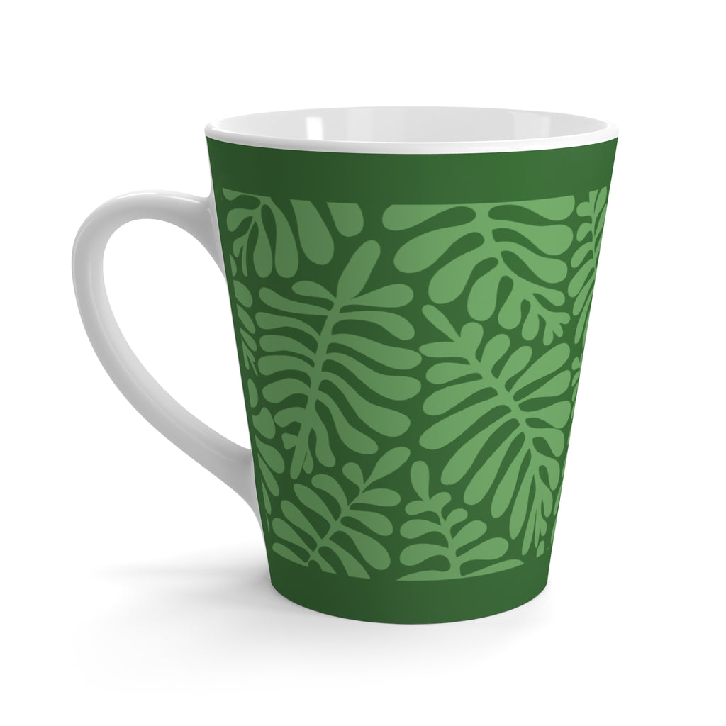 Green Botanical Latte Mug — Cute Mushroom & Leaf Coffee Cup