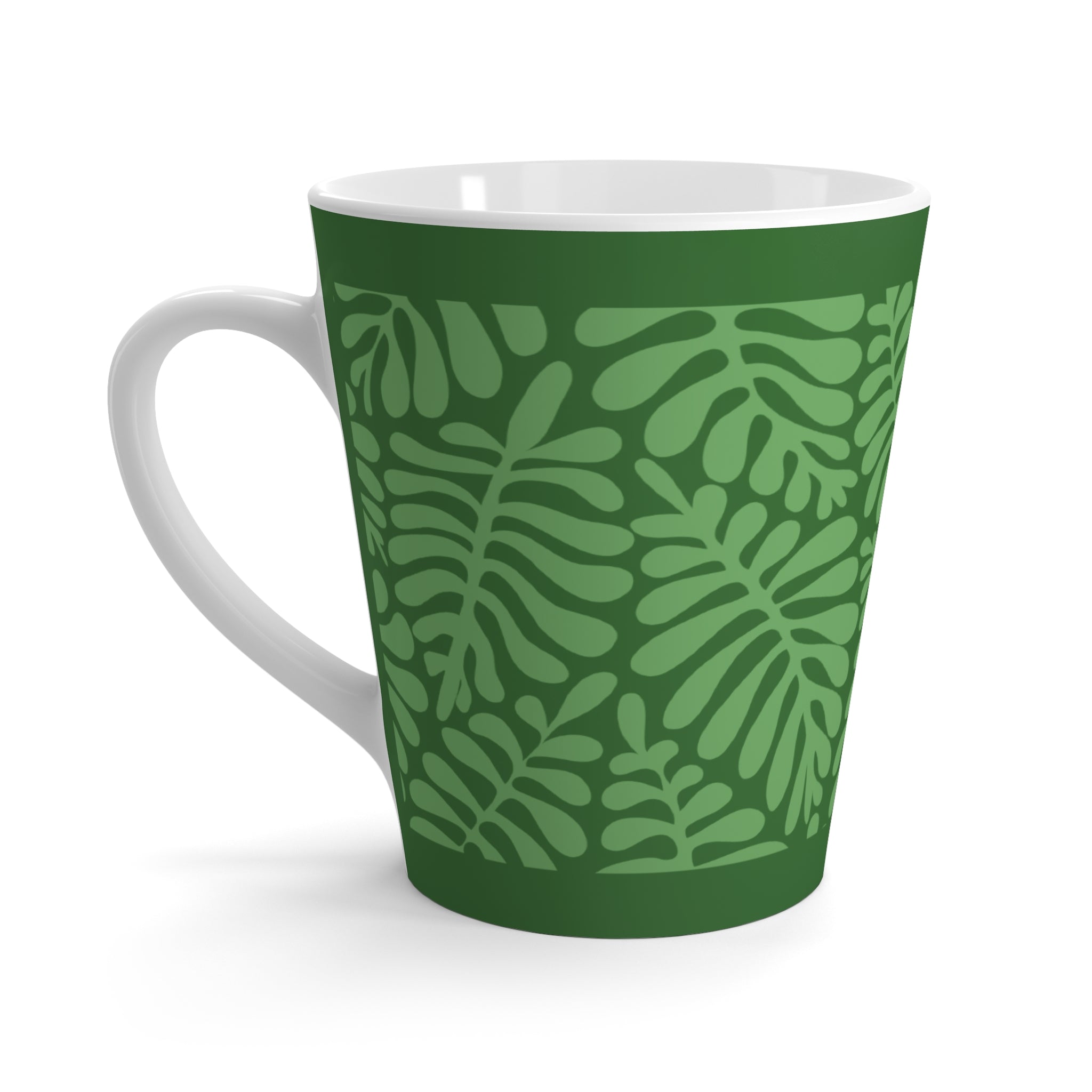Green Botanical Latte Mug — Cute Mushroom & Leaf Coffee Cup