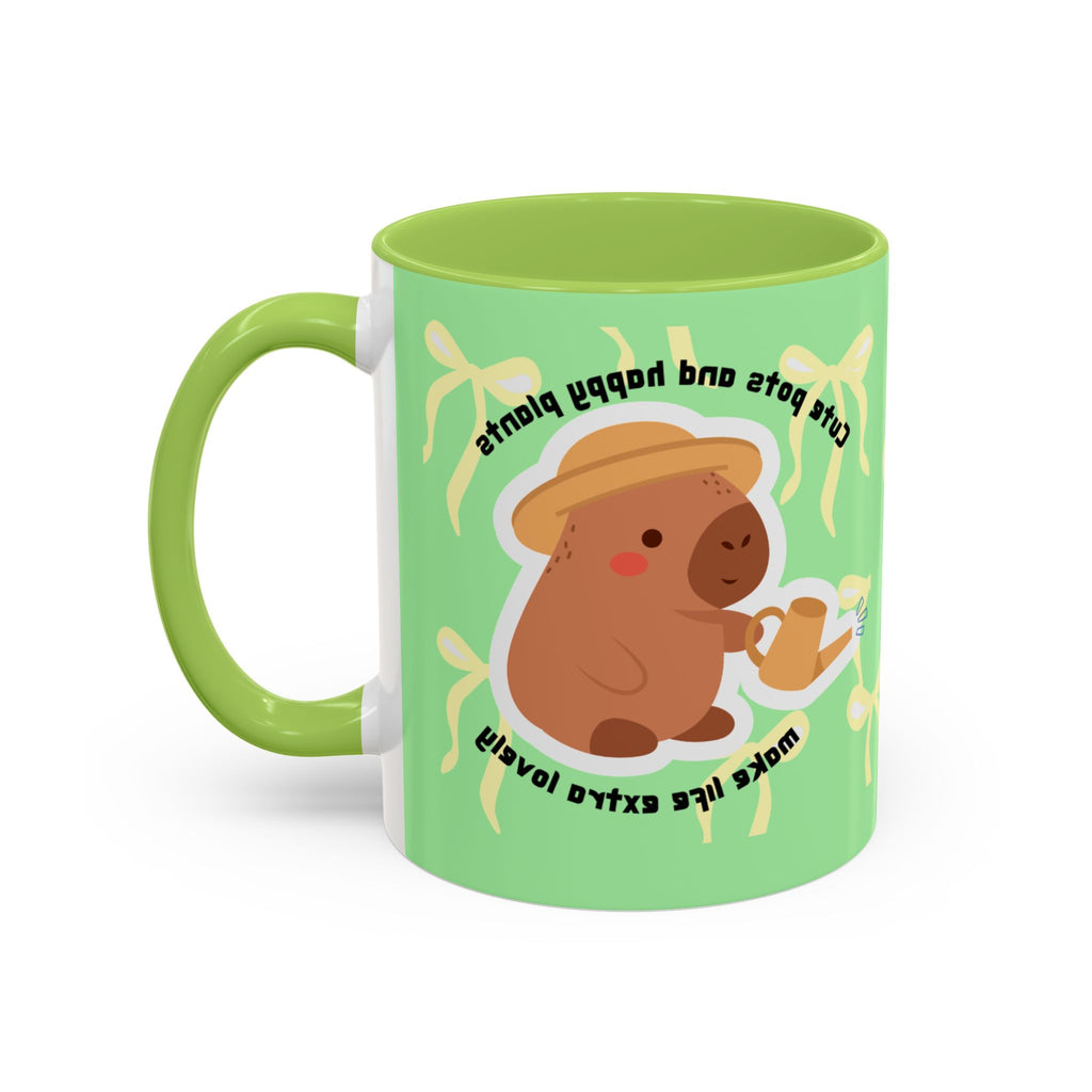 Accent Coffee Mug - Cute Bear Watering Plants ‘Cute Pots and Happy Plants Make Life Extra Lovely’