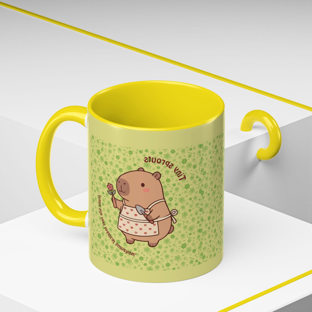 Cute ‘Tiny Sprouts’ Accent Coffee Mug – Kawaii Garden Capybara Design (11/15 oz)