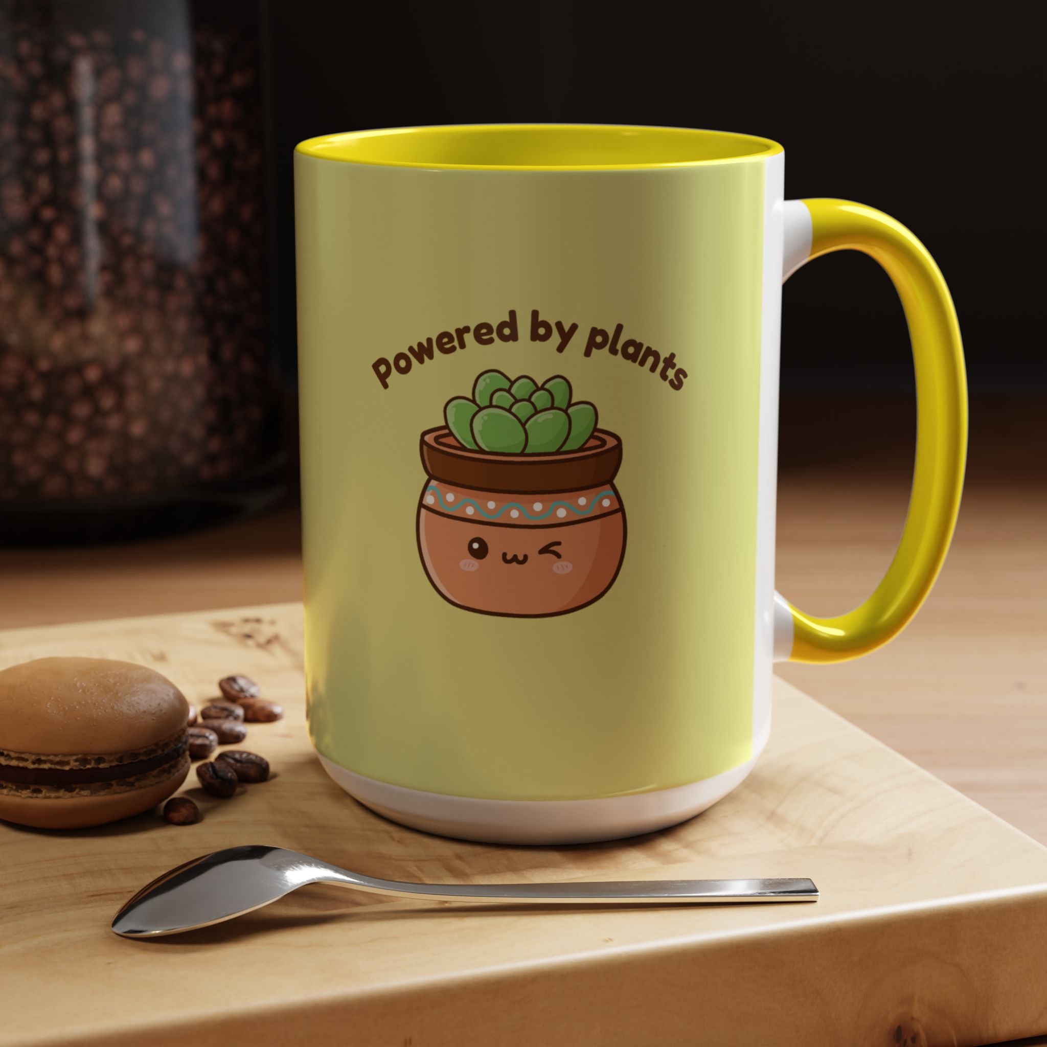 Powered by Plants Succulent Coffee Mug – Cute Kawaii Plant Lover Gift (11/15oz)