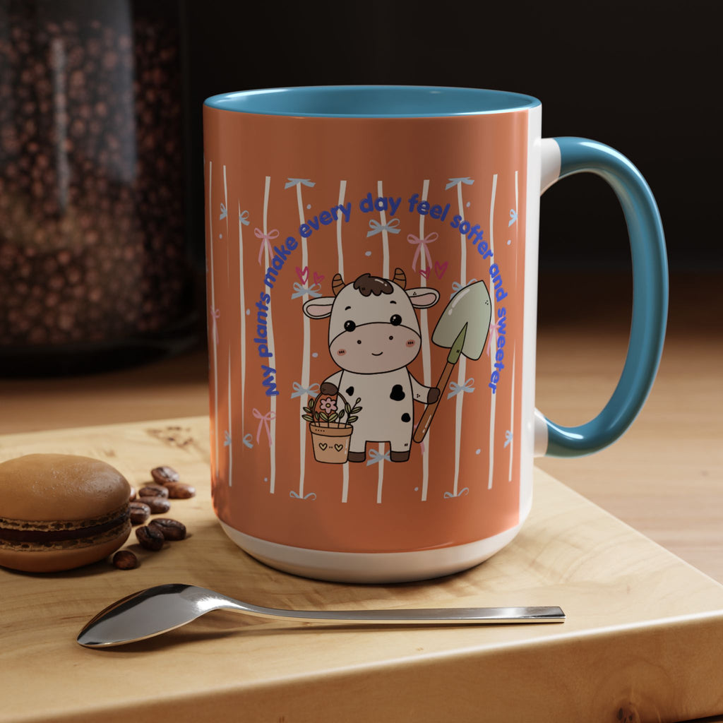 Cow Gardener Coffee Mug — Cute Cow with Shovel & Plant Pot Accent Mug (11/15oz)
