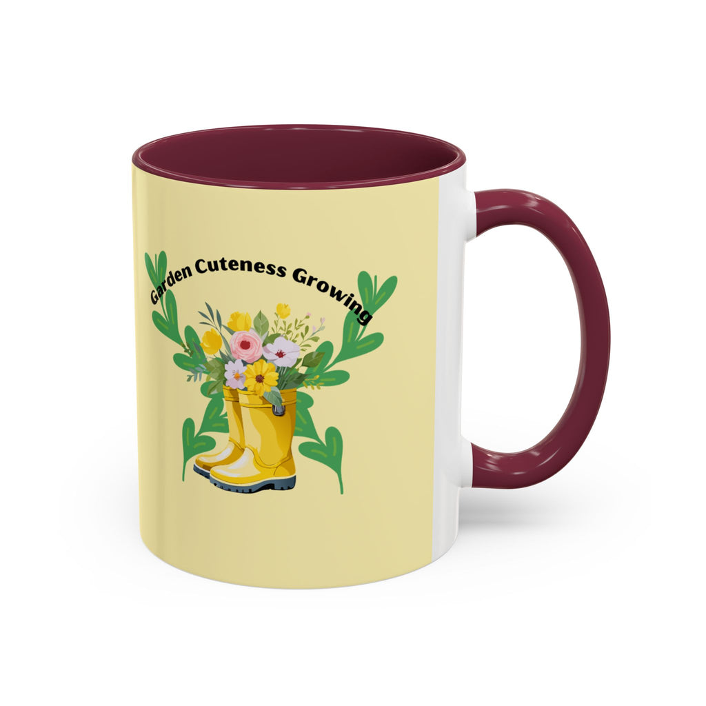 Yellow Rain Boot Floral Mug — “Garden Cuteness Growing” Coffee Cup (11oz/15oz)
