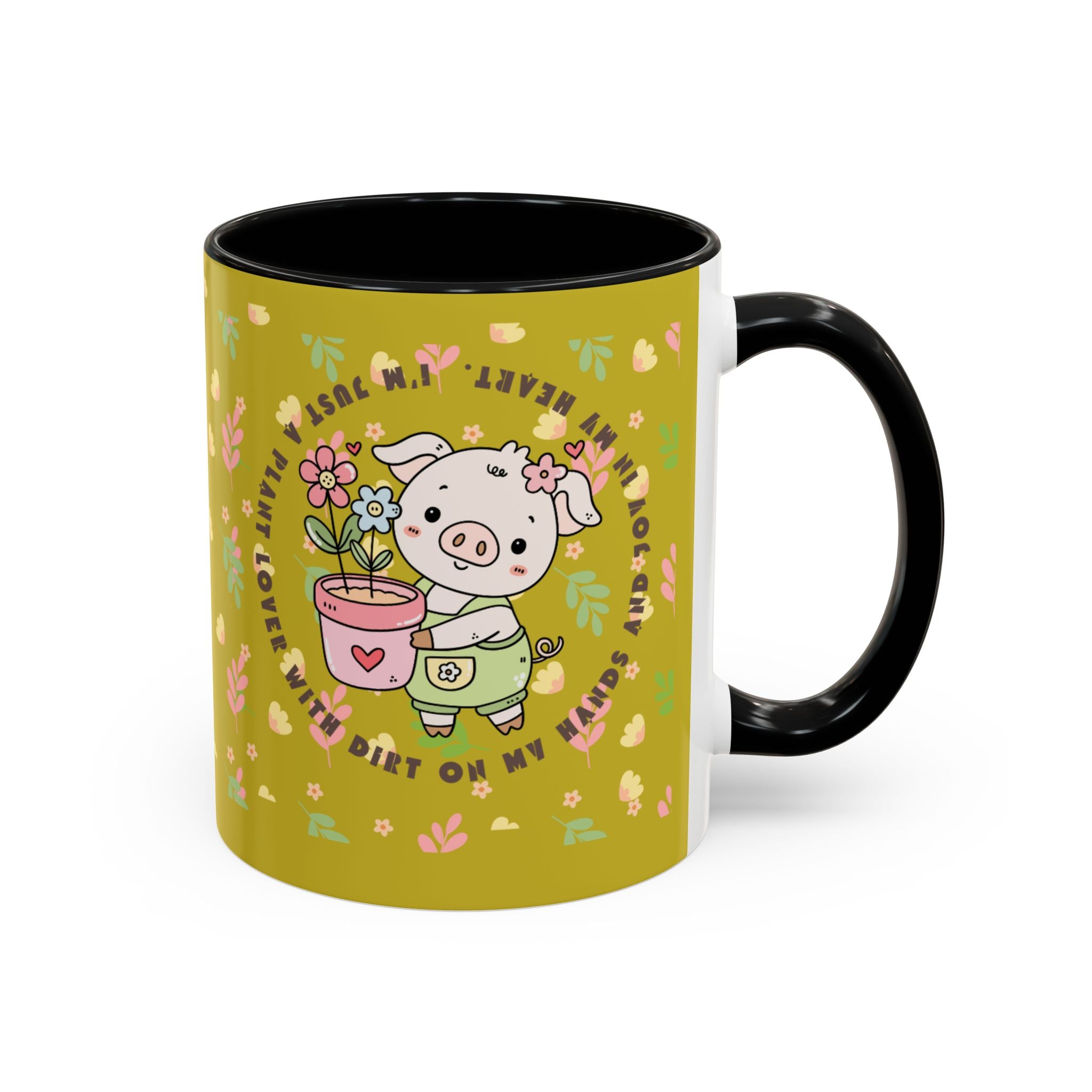 Cute Piglet Gardening Coffee Mug — "My Heart Is In The Dirt" Accent Mug