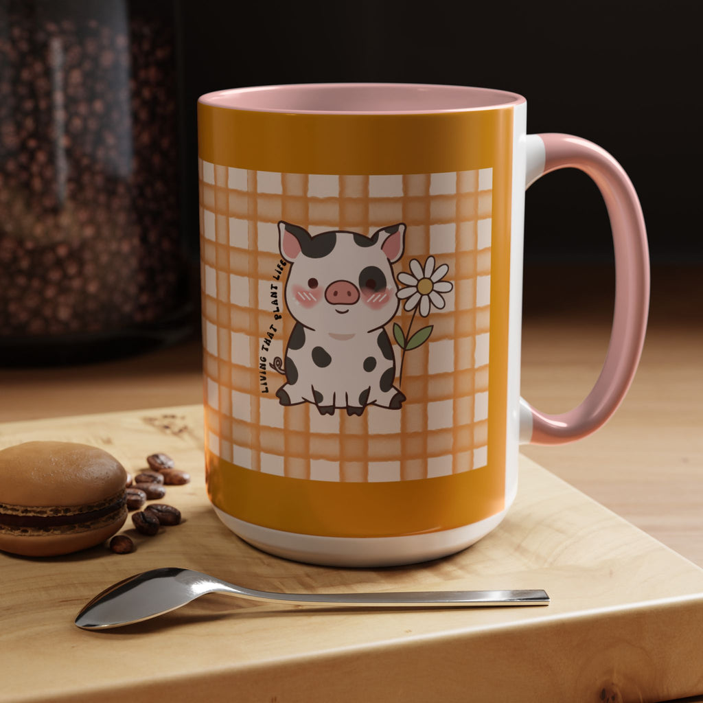 Cute Cow Plaid Accent Coffee Mug — Farmhouse Daisy Cow Design (11/15oz)