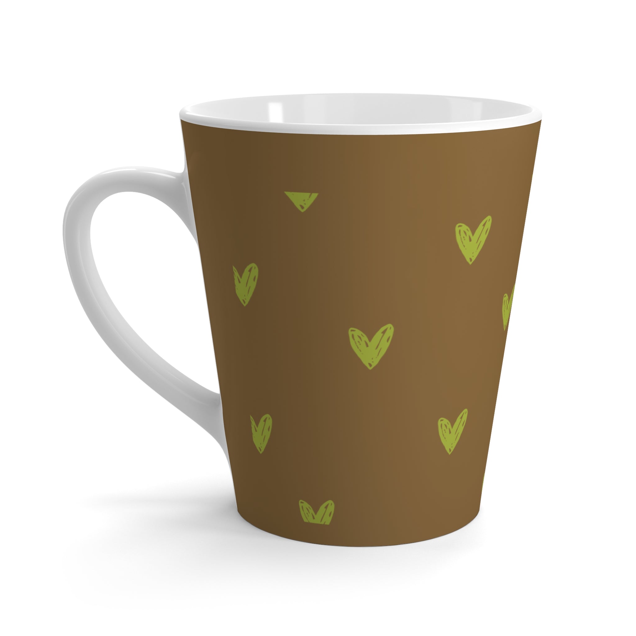 Brown Floral Latte Mug — 'Live Grown' Hand-Drawn Hearts & Flowers Coffee Cup