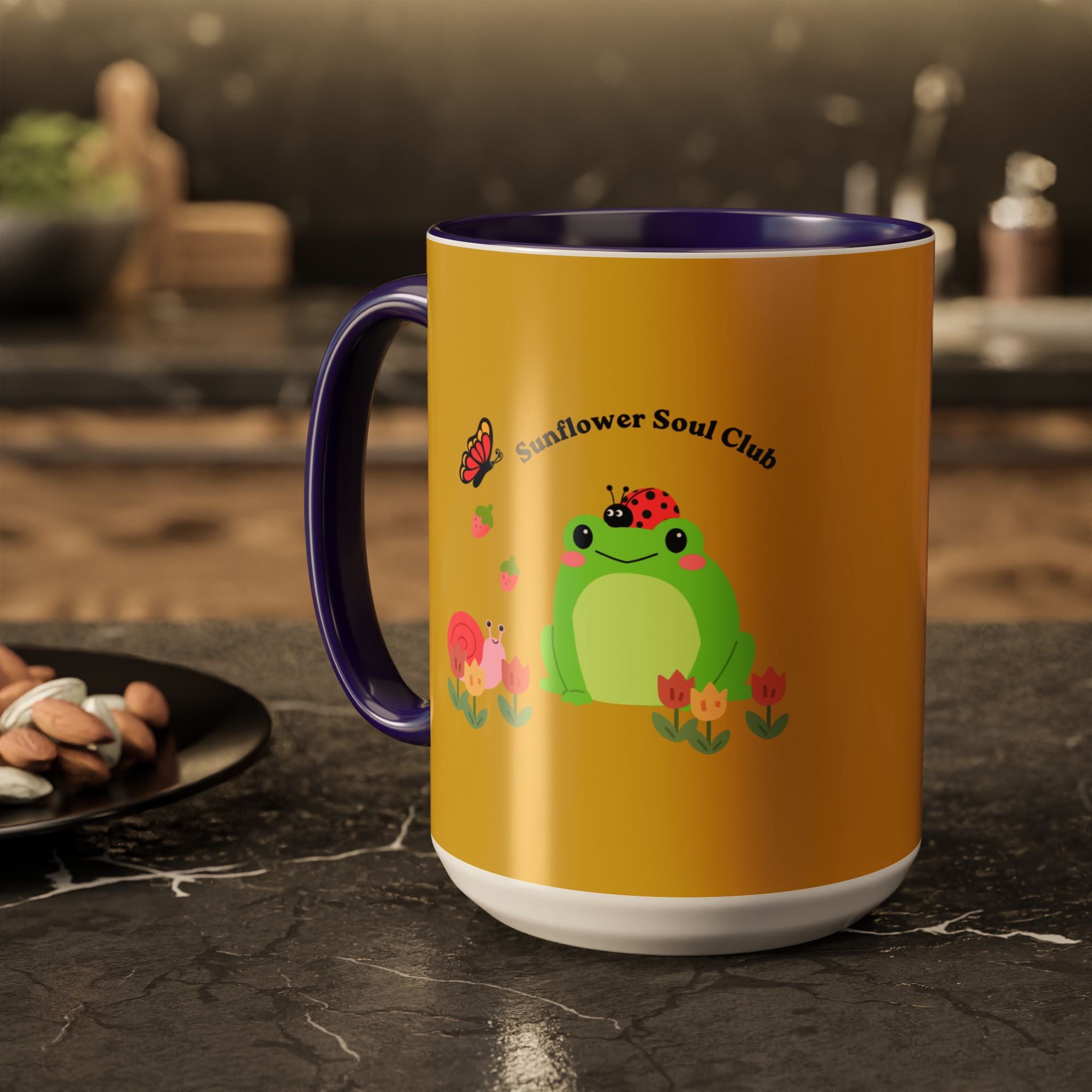 Sunflower Soul Club Frog Mug — Cute Floral Coffee Cup (11oz, 15oz)