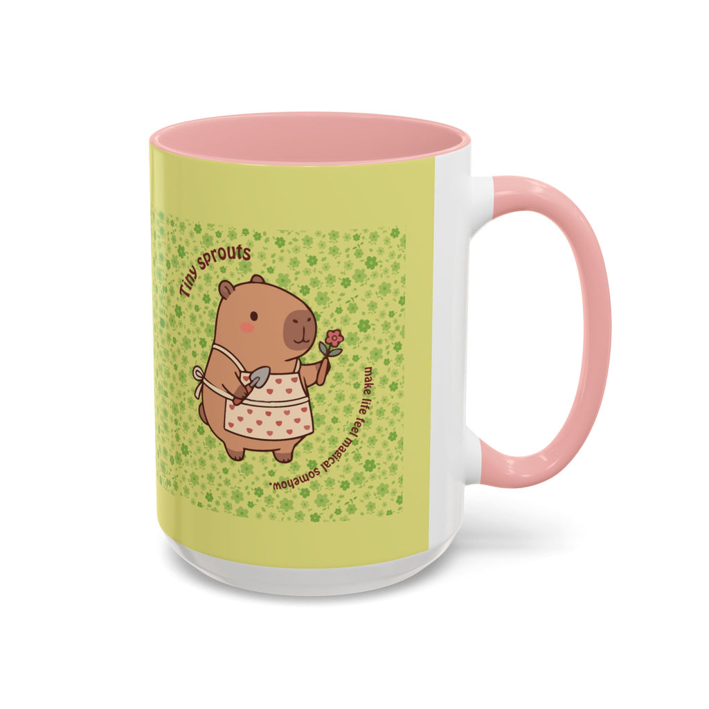 Cute ‘Tiny Sprouts’ Accent Coffee Mug – Kawaii Garden Capybara Design (11/15 oz)
