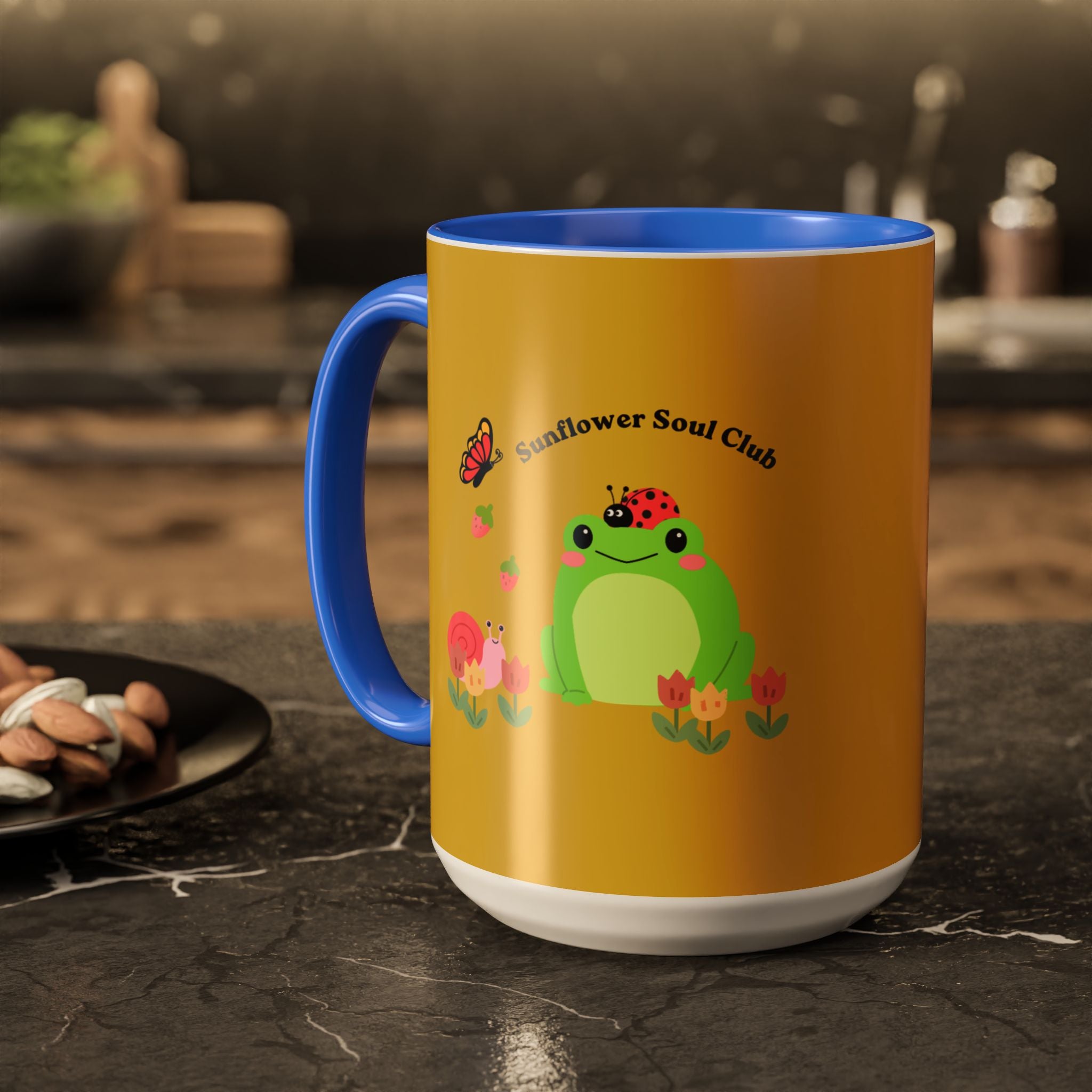 Sunflower Soul Club Frog Mug — Cute Floral Coffee Cup (11oz, 15oz)