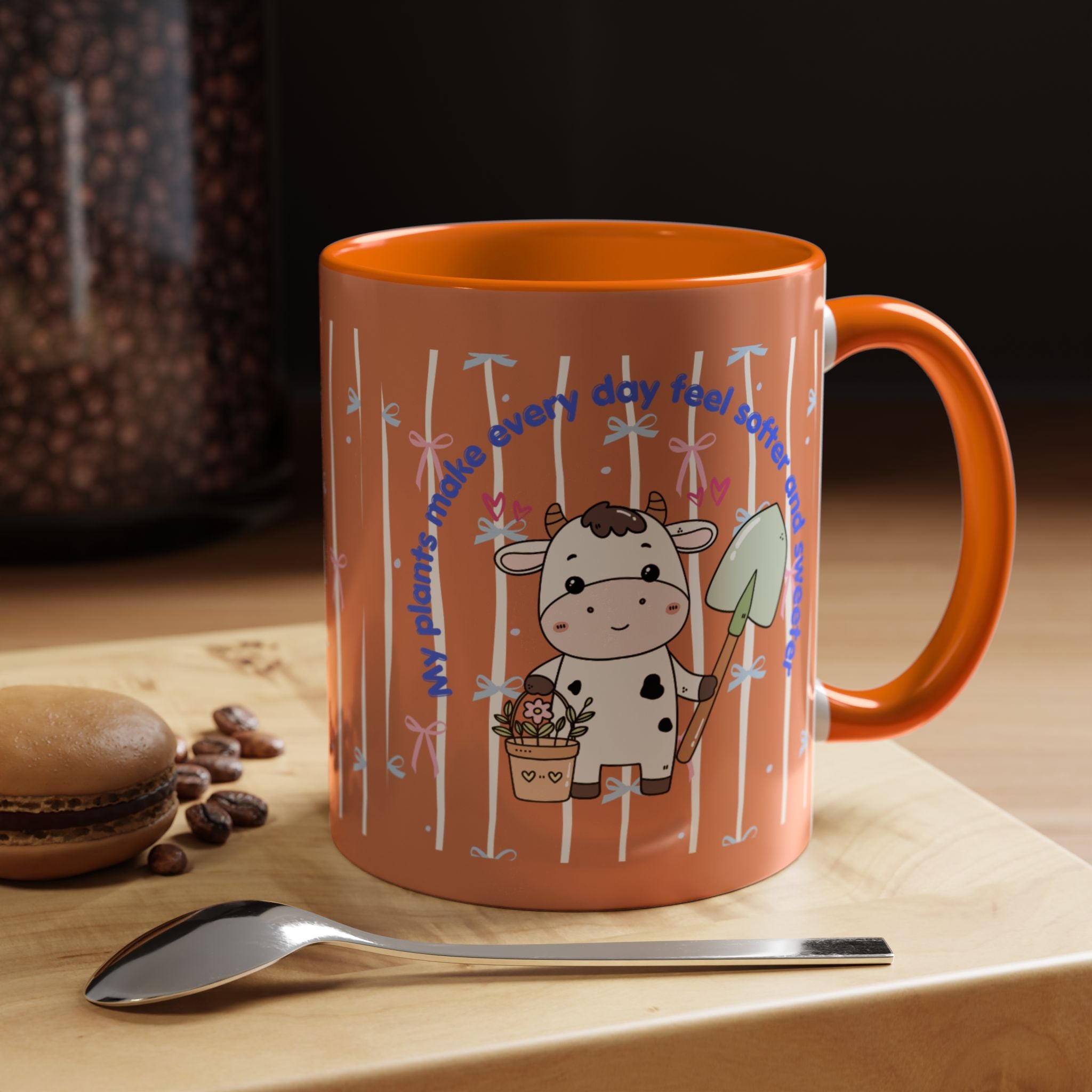 Cow Gardener Coffee Mug — Cute Cow with Shovel & Plant Pot Accent Mug (11/15oz)