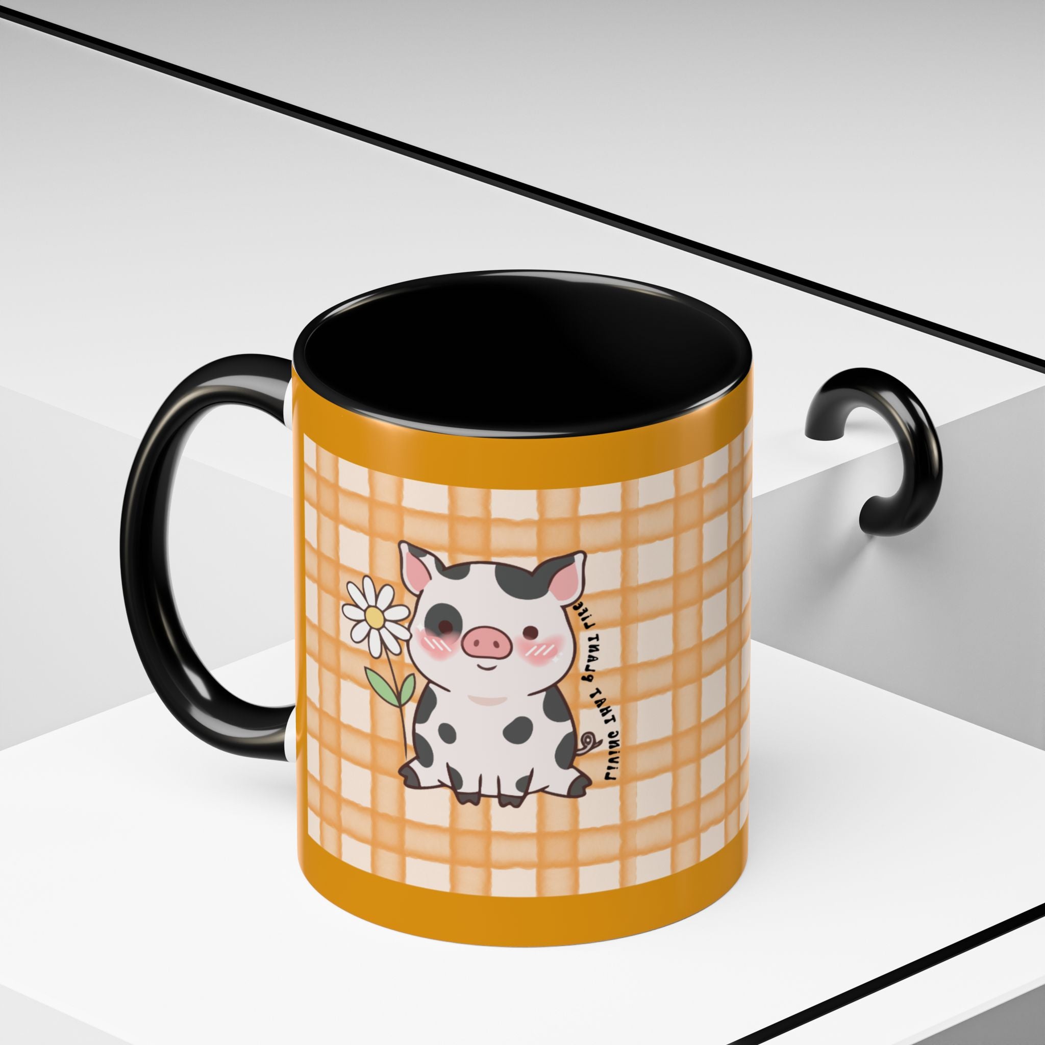 Cute Cow Plaid Accent Coffee Mug — Farmhouse Daisy Cow Design (11/15oz)