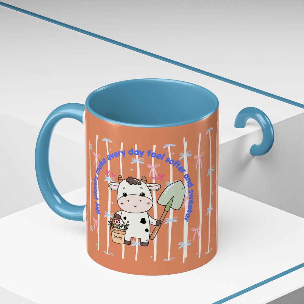 Cow Gardener Coffee Mug — Cute Cow with Shovel & Plant Pot Accent Mug (11/15oz)