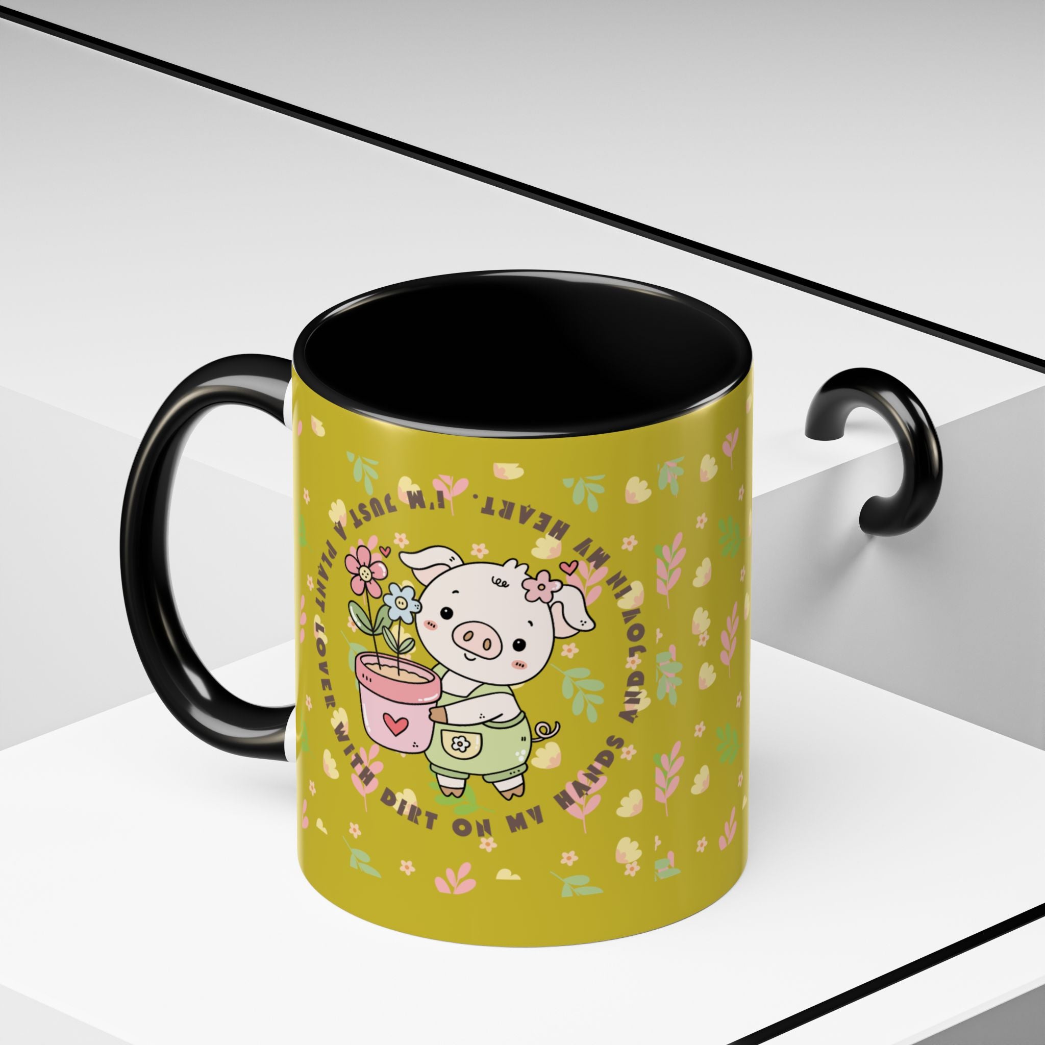 Cute Piglet Gardening Coffee Mug — "My Heart Is In The Dirt" Accent Mug