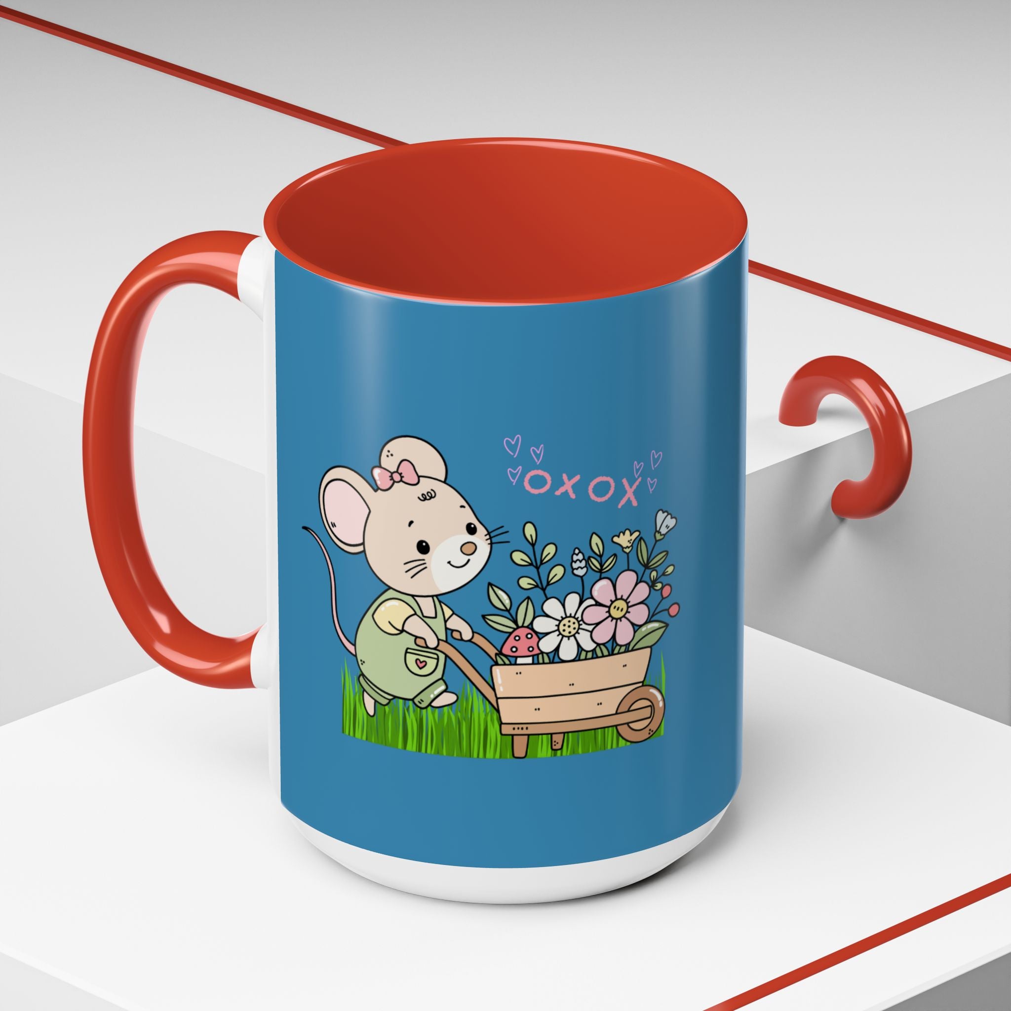 Cute Mouse Floral Coffee Mug — 'XOXO' Accent 11/15oz