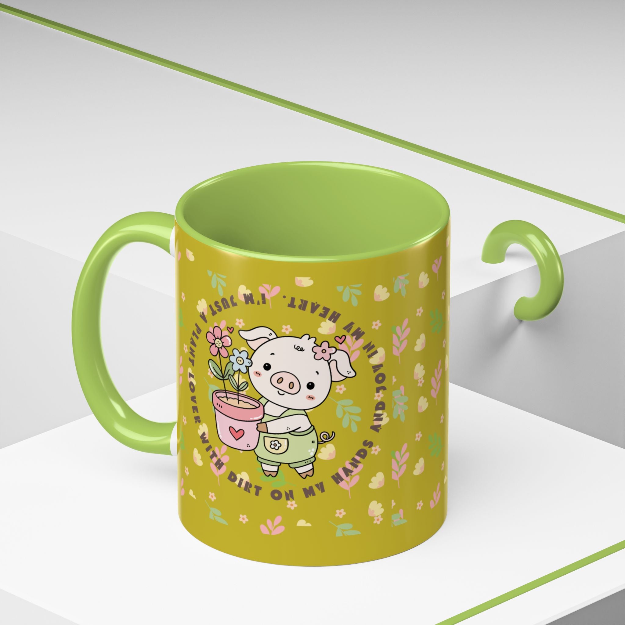 Cute Piglet Gardening Coffee Mug — "My Heart Is In The Dirt" Accent Mug