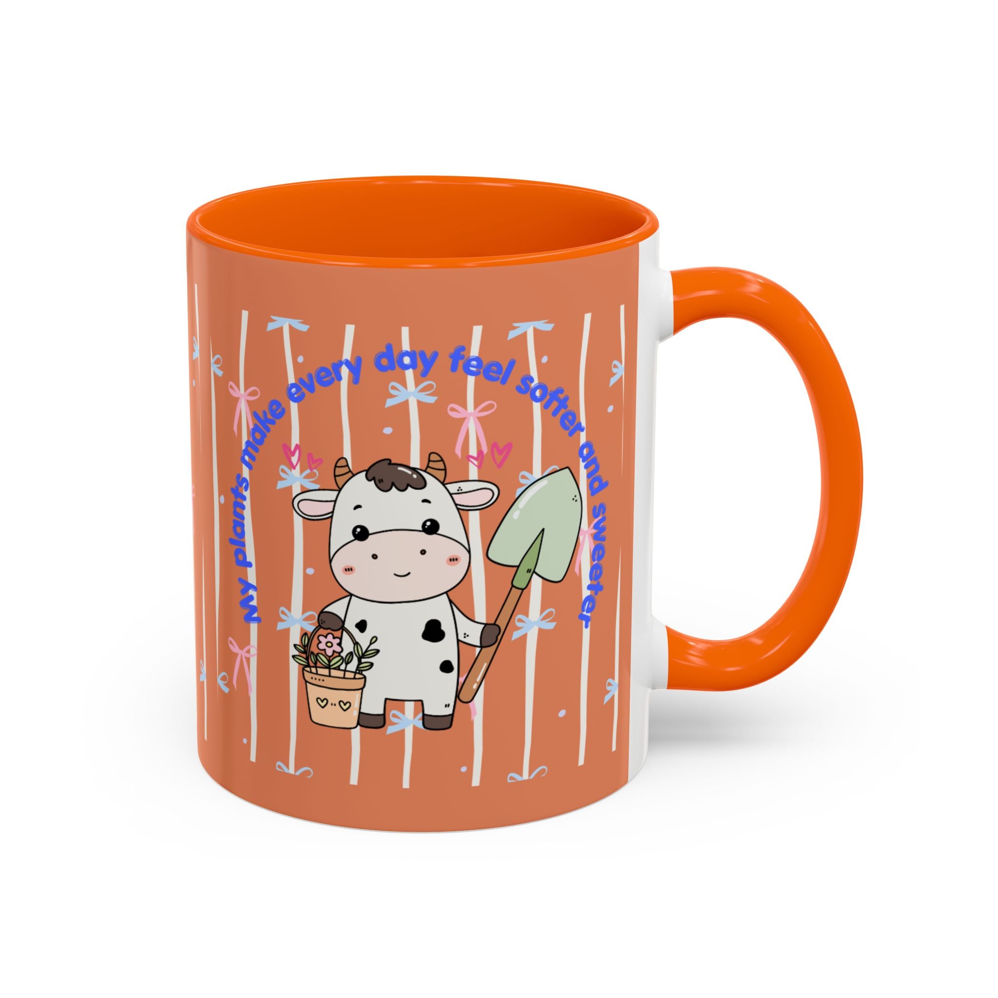 Cow Gardener Coffee Mug — Cute Cow with Shovel & Plant Pot Accent Mug (11/15oz)