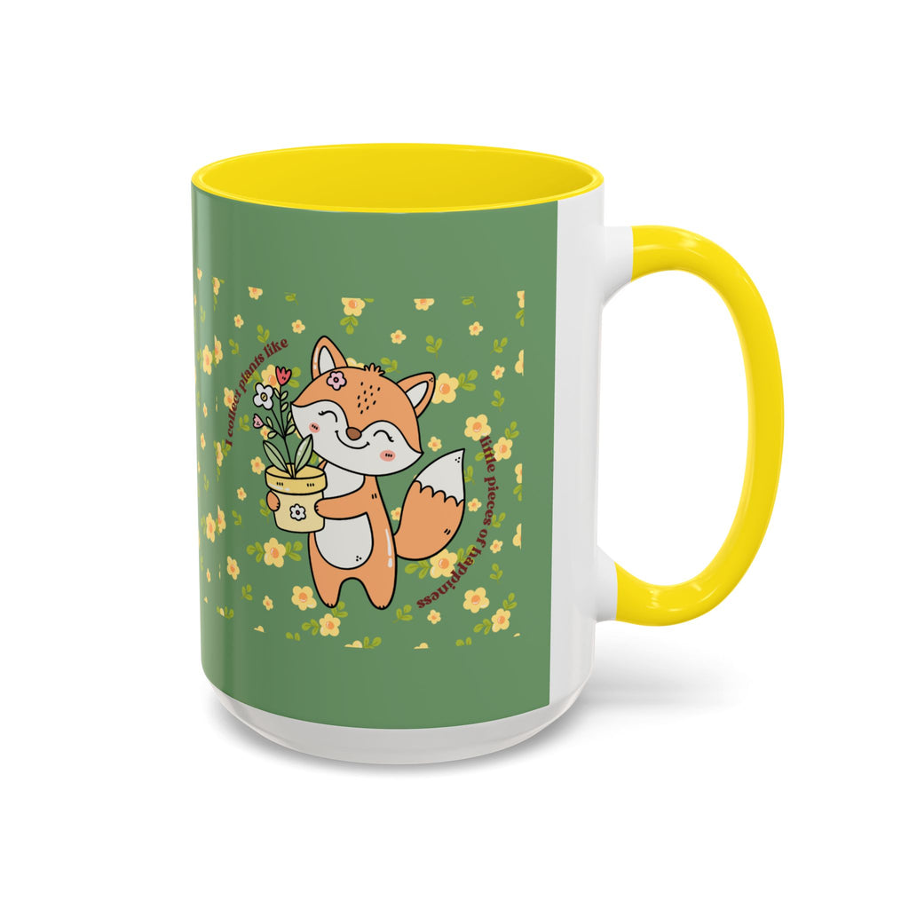 Cute Fox Floral Coffee Mug – Cute Fox Holding Potted Plant Accent Mug